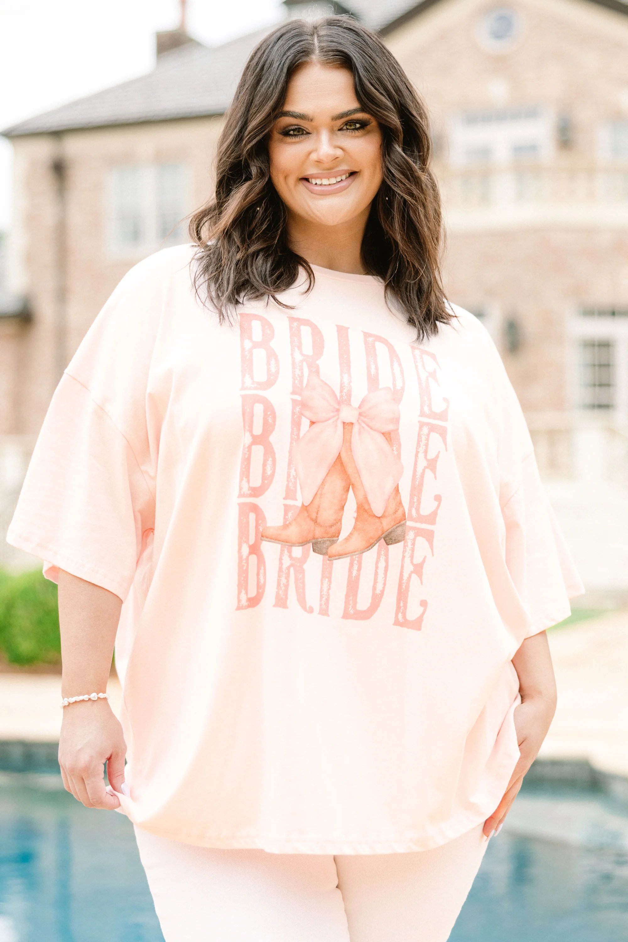 Bridal Boots Boyfriend Tee, Cream Pink - Weilaico