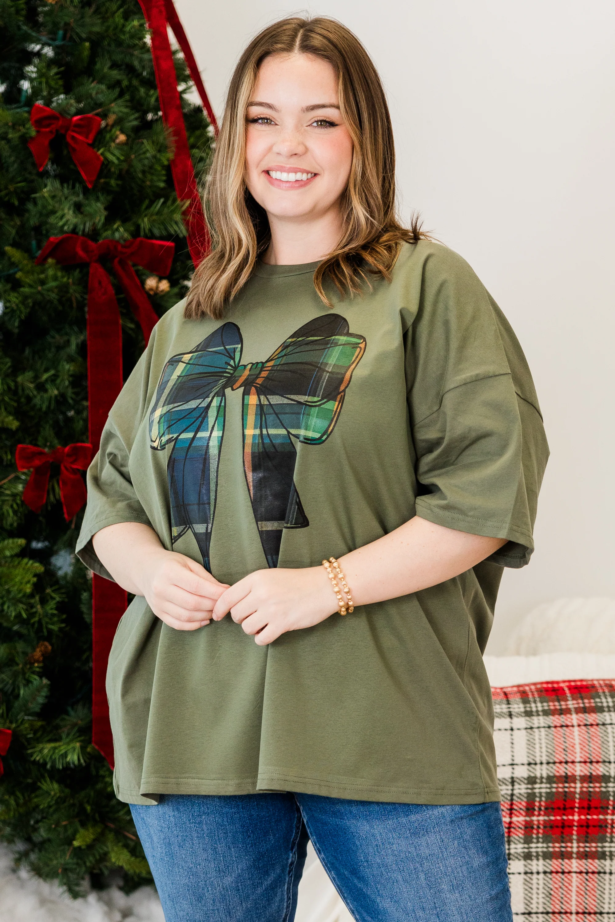 All Tied Up Boyfriend Tee, Moss - Weilaico