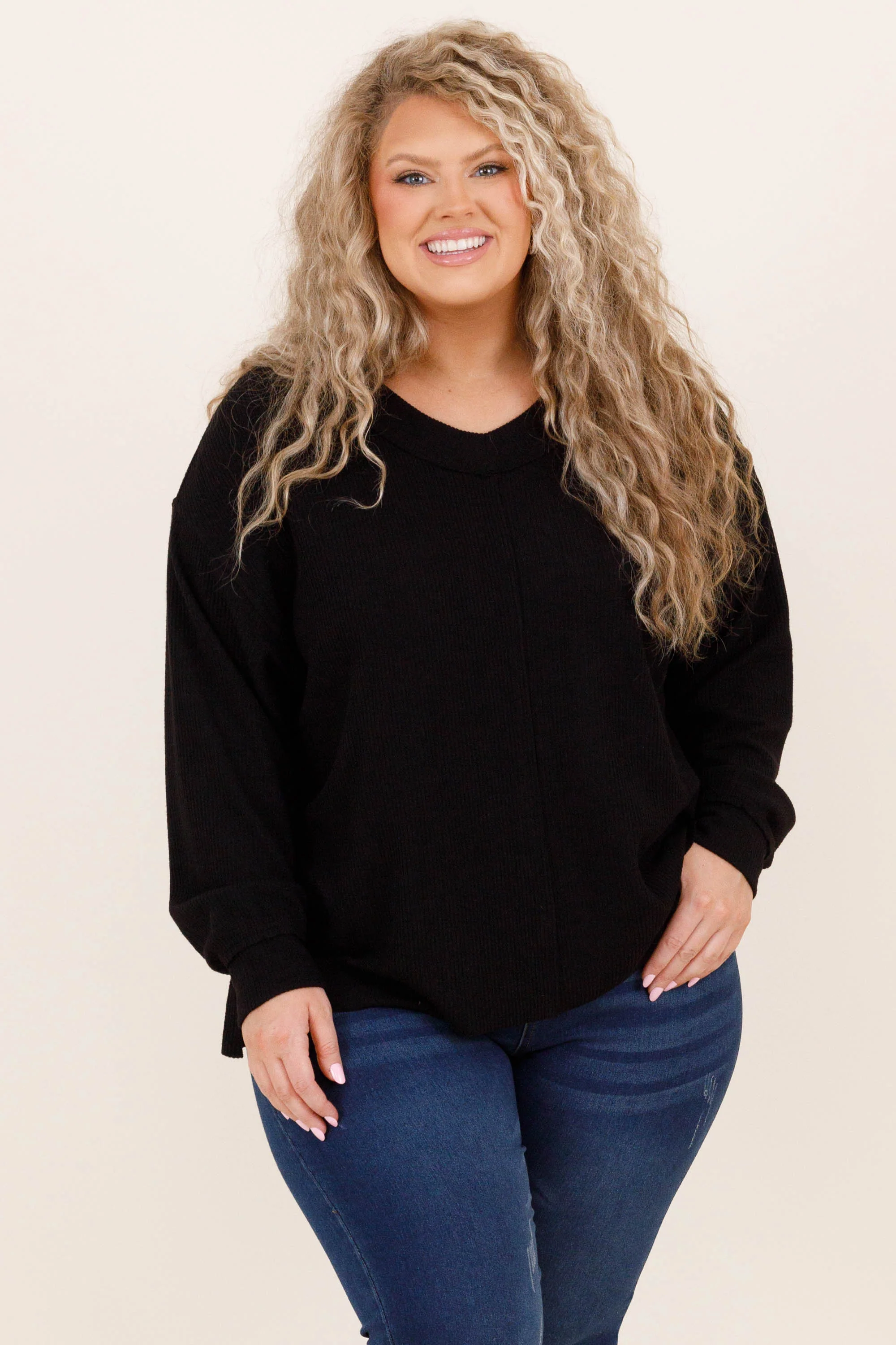 Cozy Textured Sweatshirt, Black - Weilaico