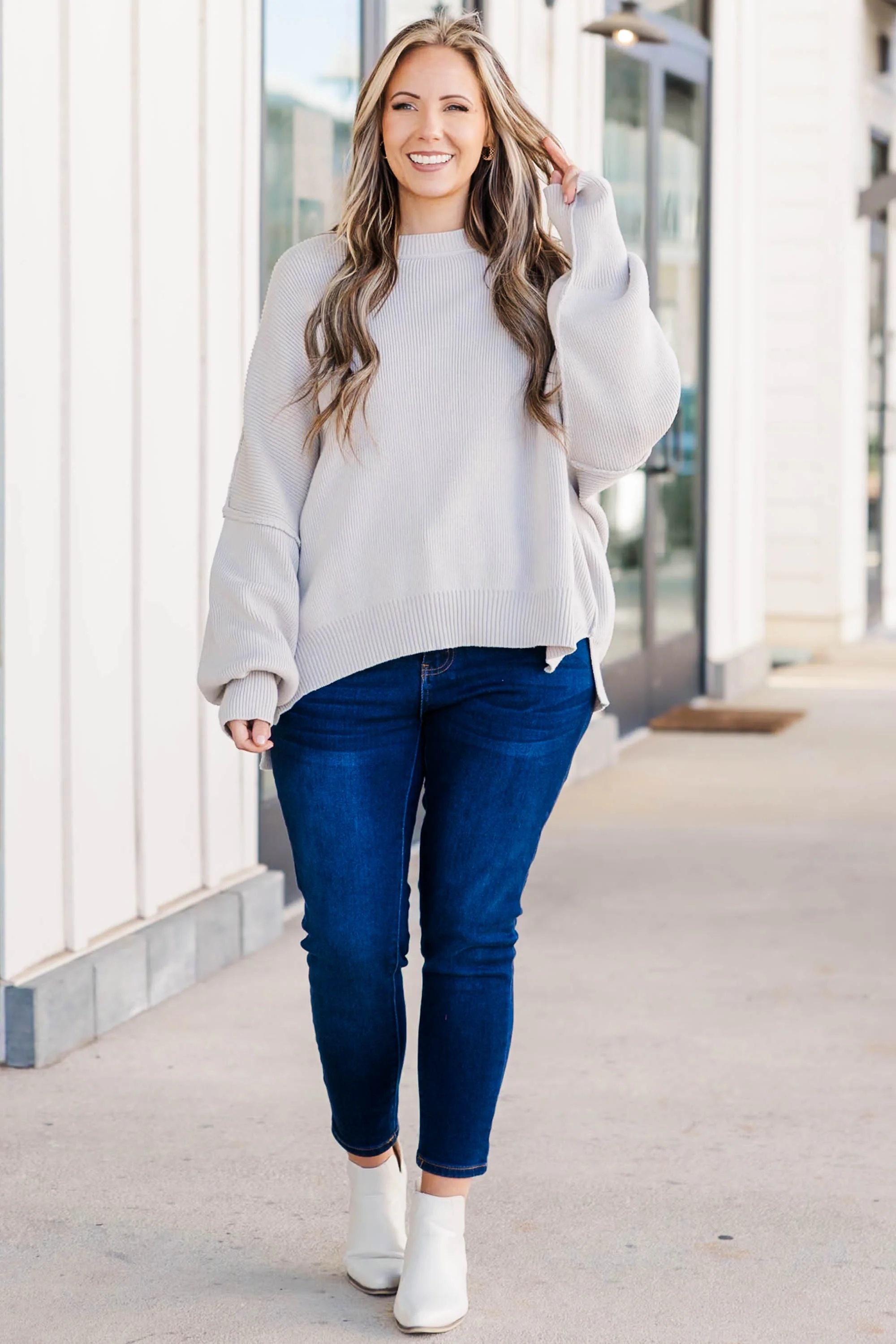 Magically Perfect Sweater, Light Grey - Weilaico