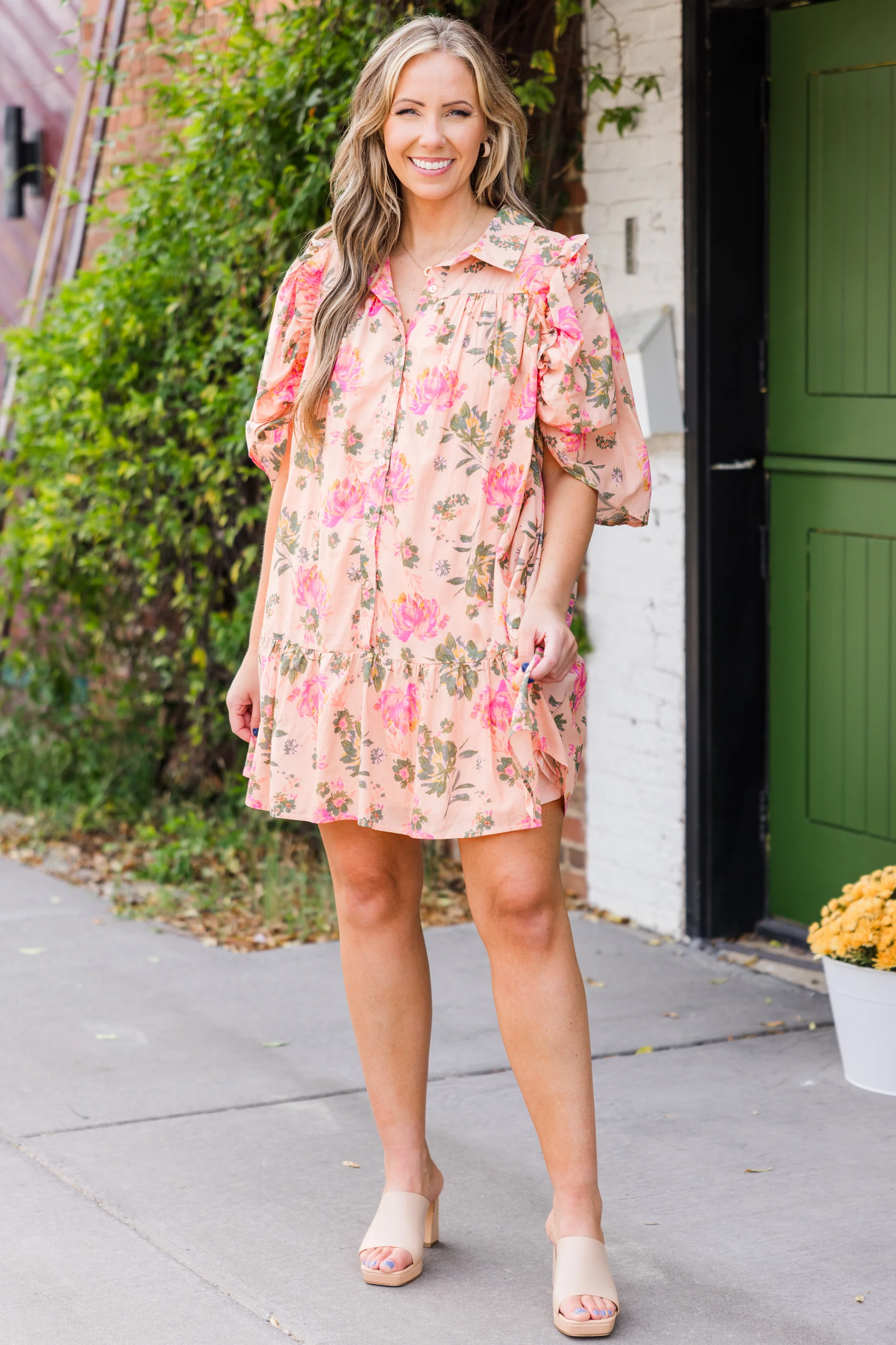 Let's Go Out Tonight Dress, Peach - Weilaico