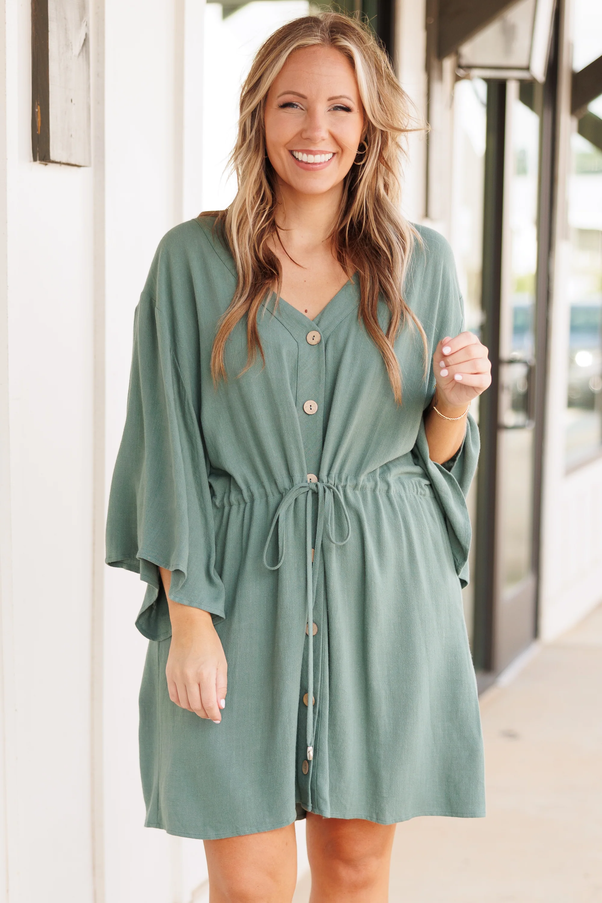 All Season Long Dress, Dark Sage - Weilaico