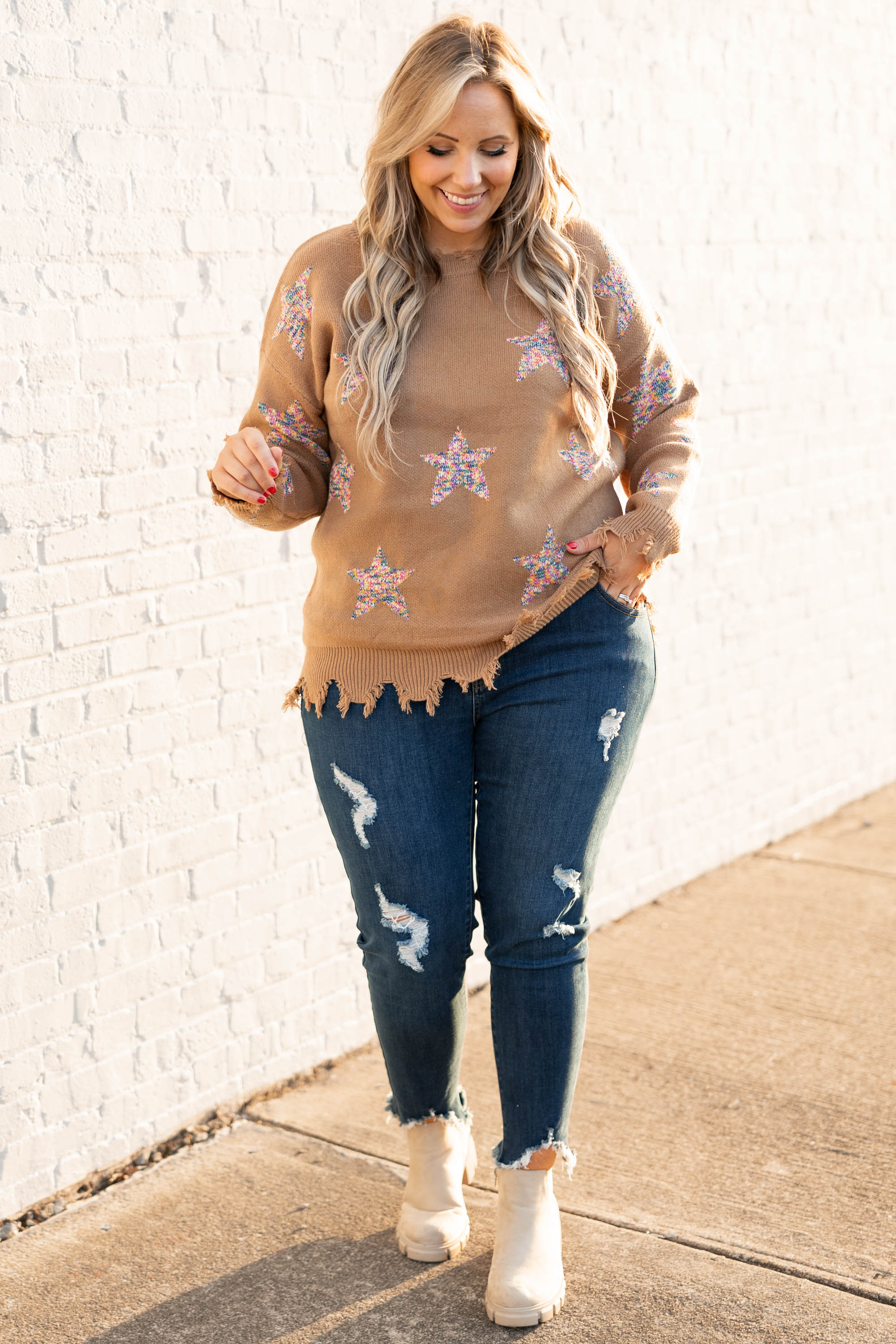 Starlight Swooning Sweater, Camel - Weilaico