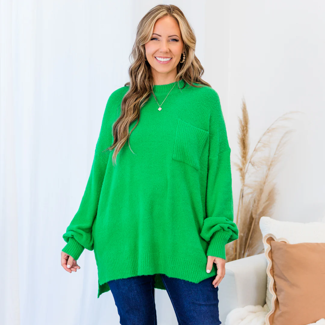 Reliable Love Sweater, Kelly Green - Weilaico
