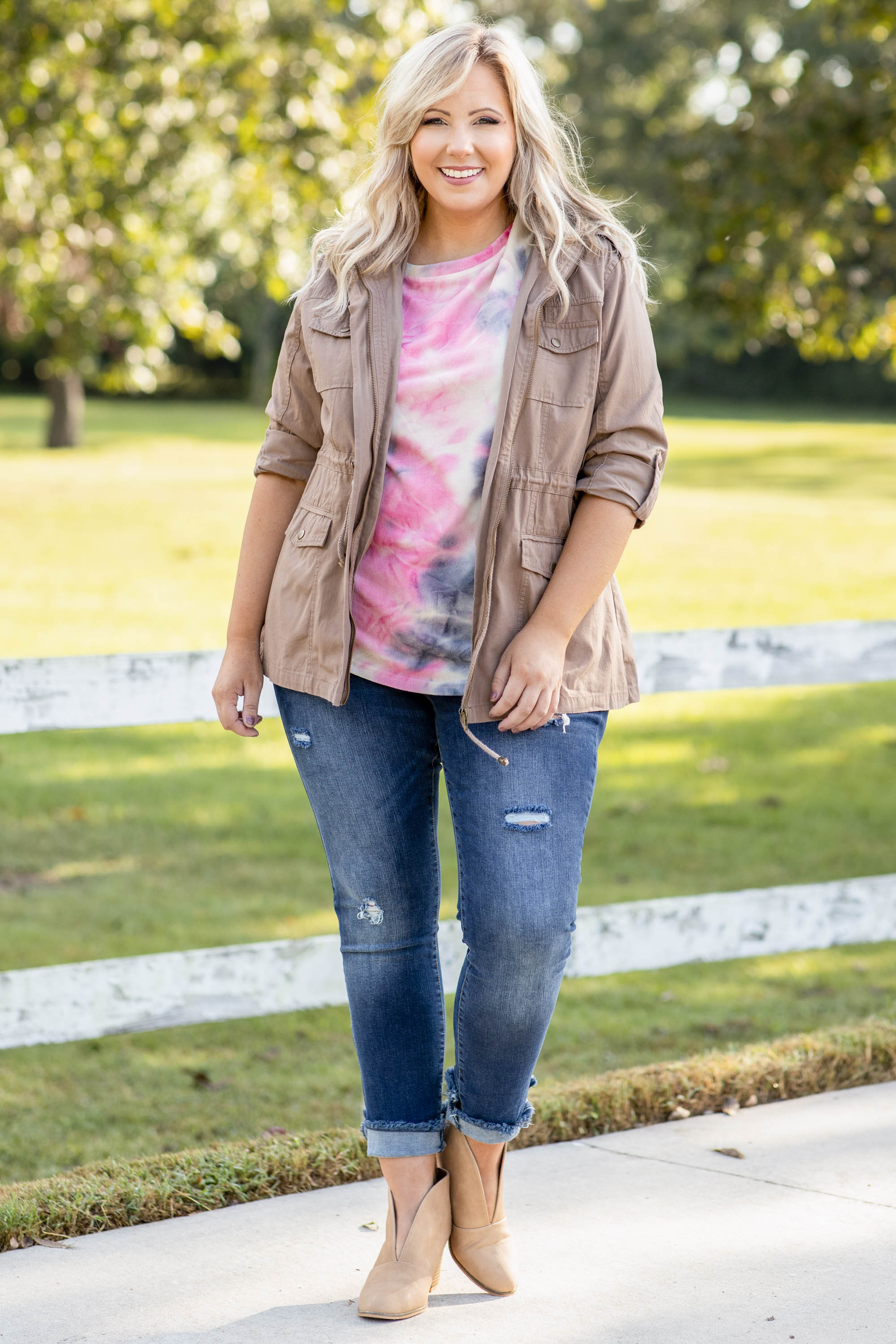 Curved Hem Slouchy Dolman Tunic, Tie Dye Pink - Weilaico