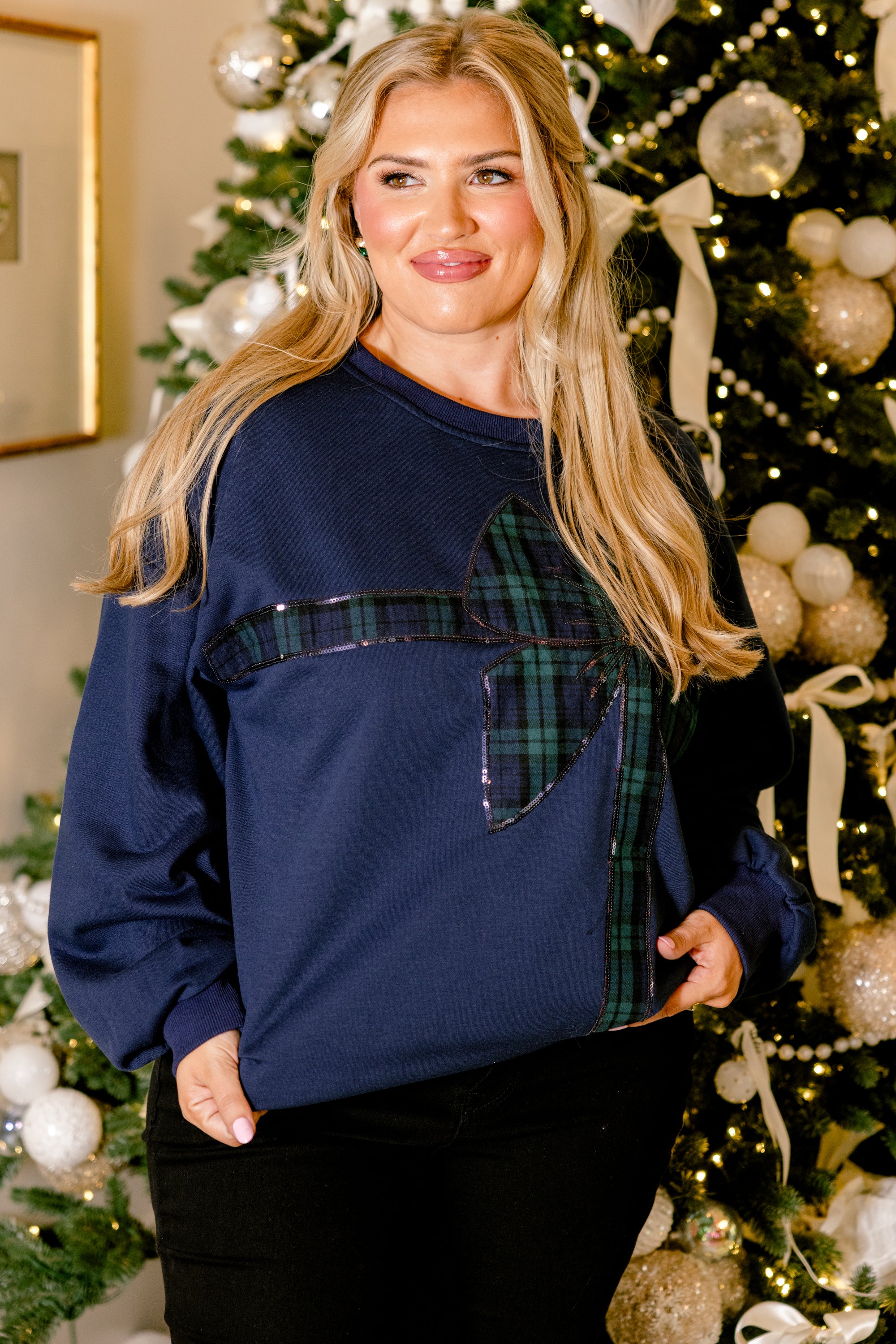 Wrapped With Love Pullover, Navy - Weilaico