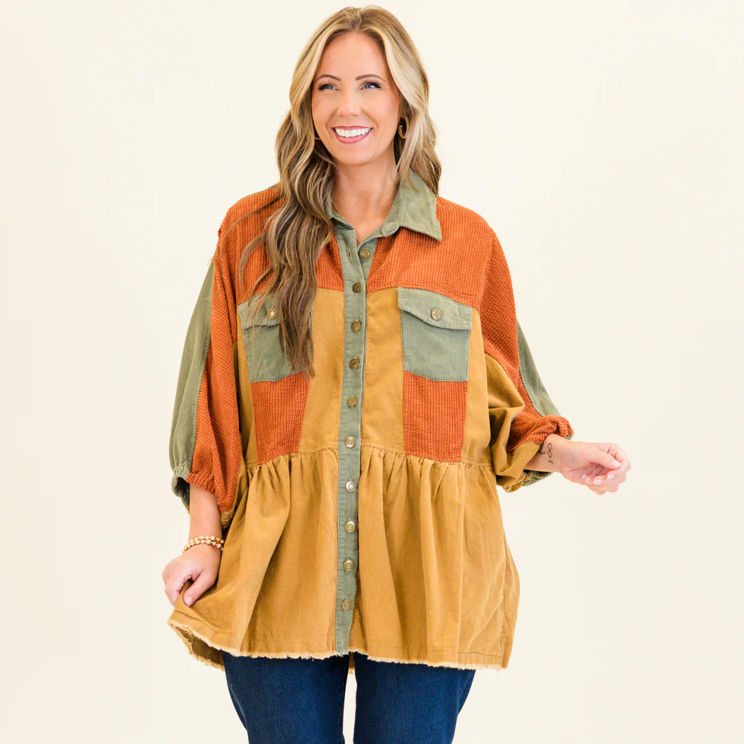 Harvest Hues Shacket, Rust Mix - Weilaico