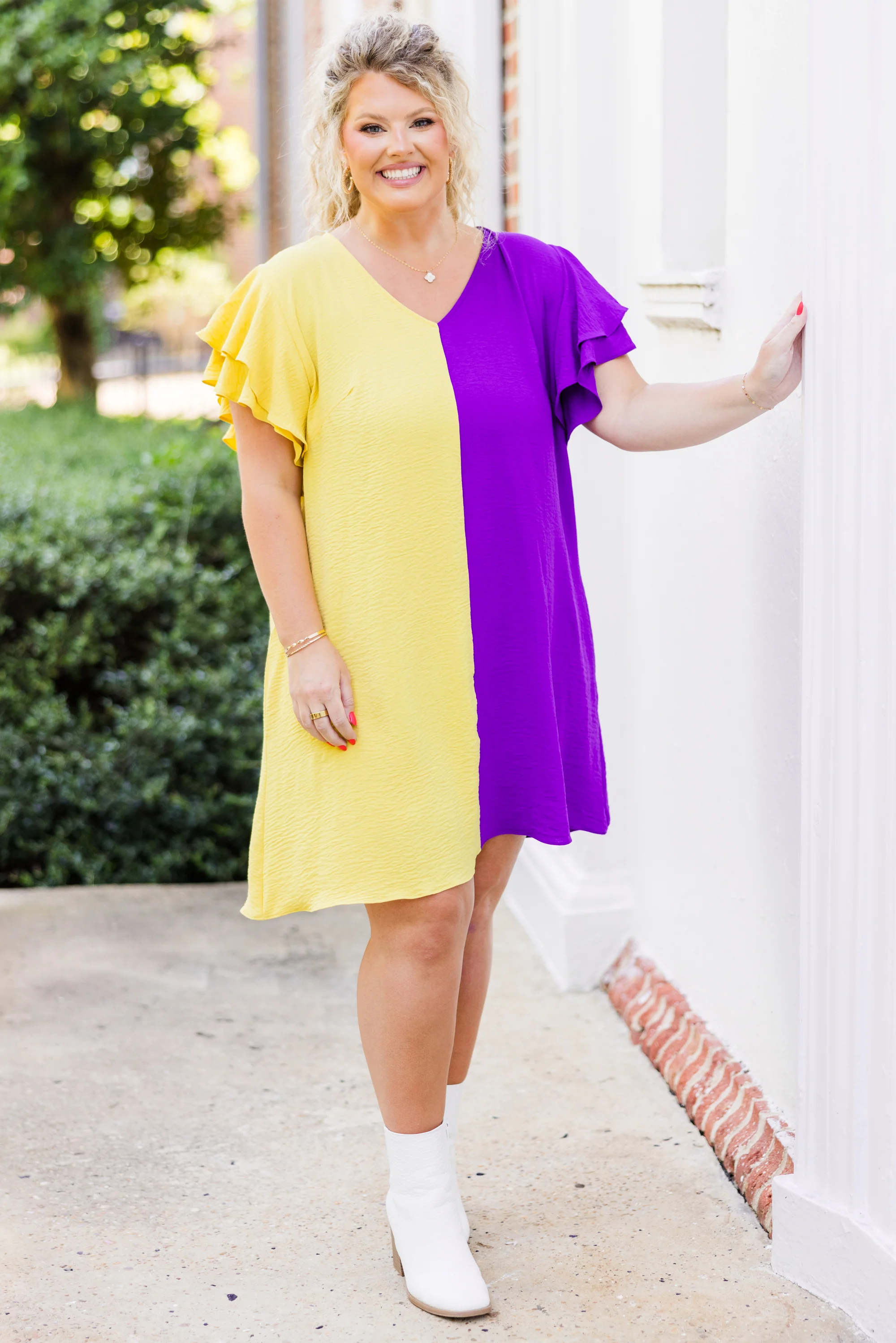 Saturday Best Dress, Yellow-Purple - Weilaico