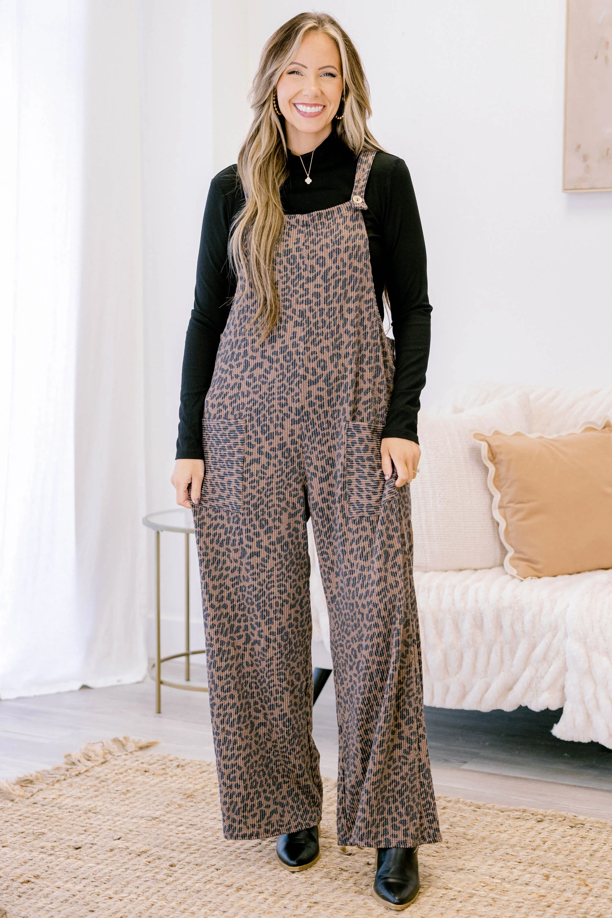 Decisions To Make Jumpsuit, Brown Leopard - Weilaico