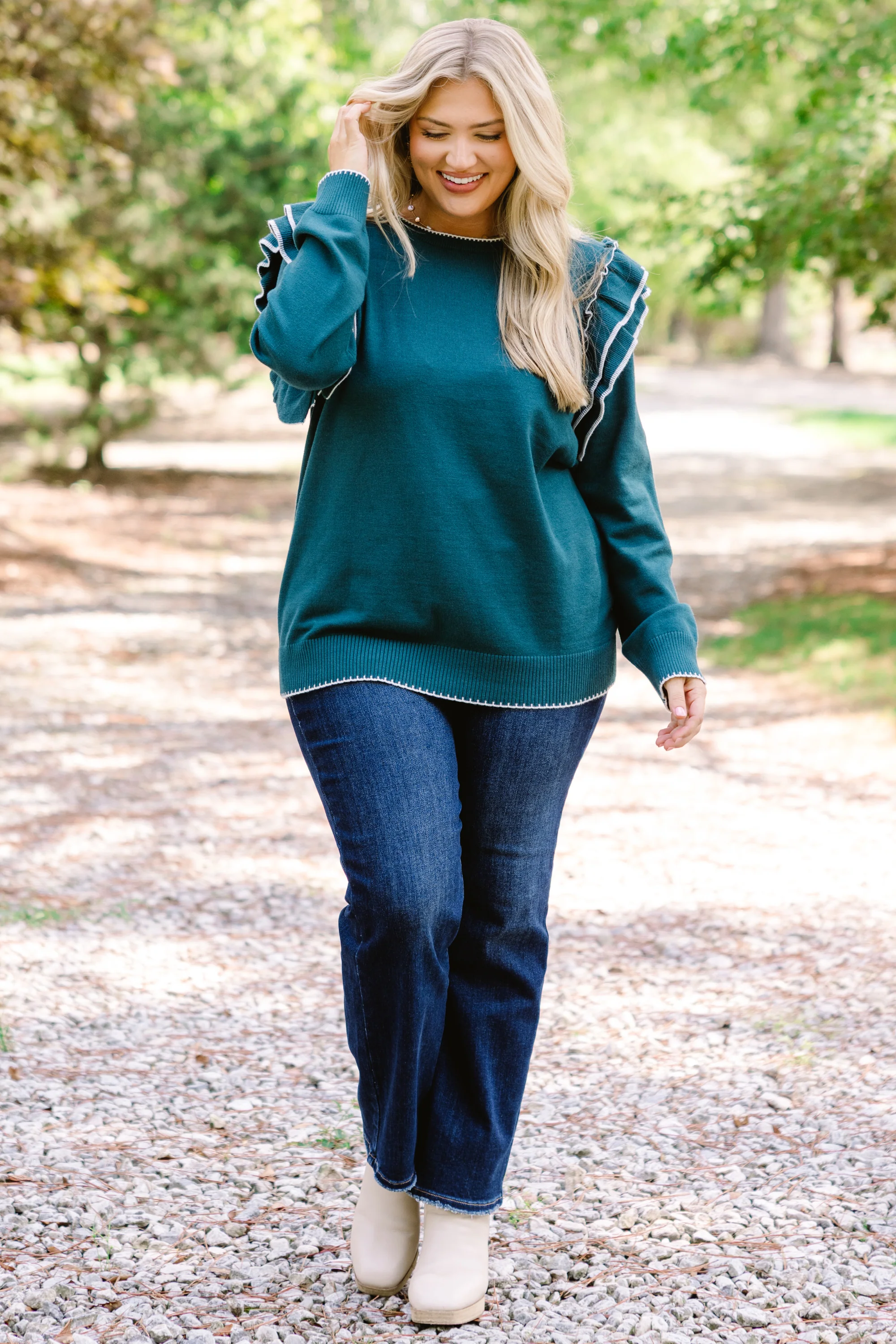 Always Timeless Sweater, Teal - Weilaico