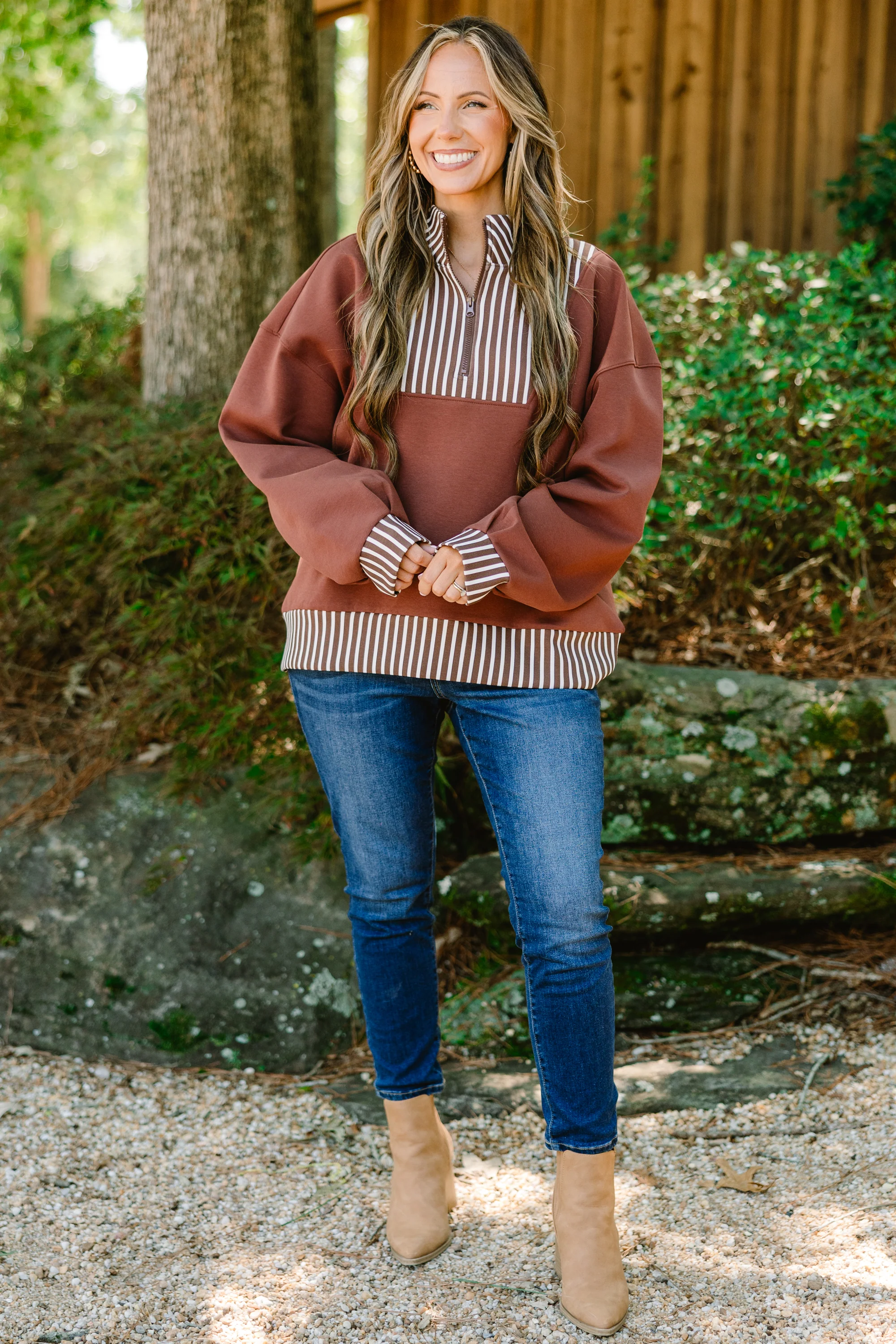 Give Your All Pullover, Brown - Weilaico