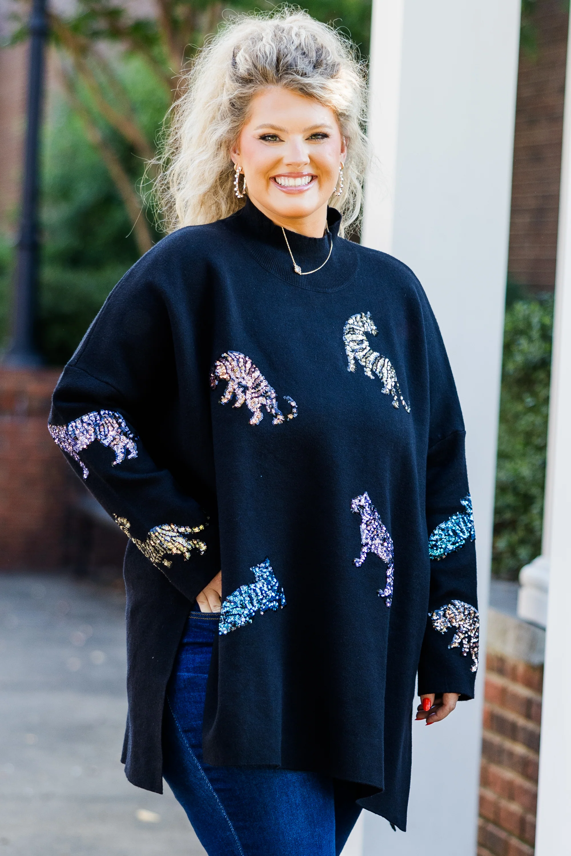 Mother Of The Jungle Sweater, Black Sequin - Weilaico