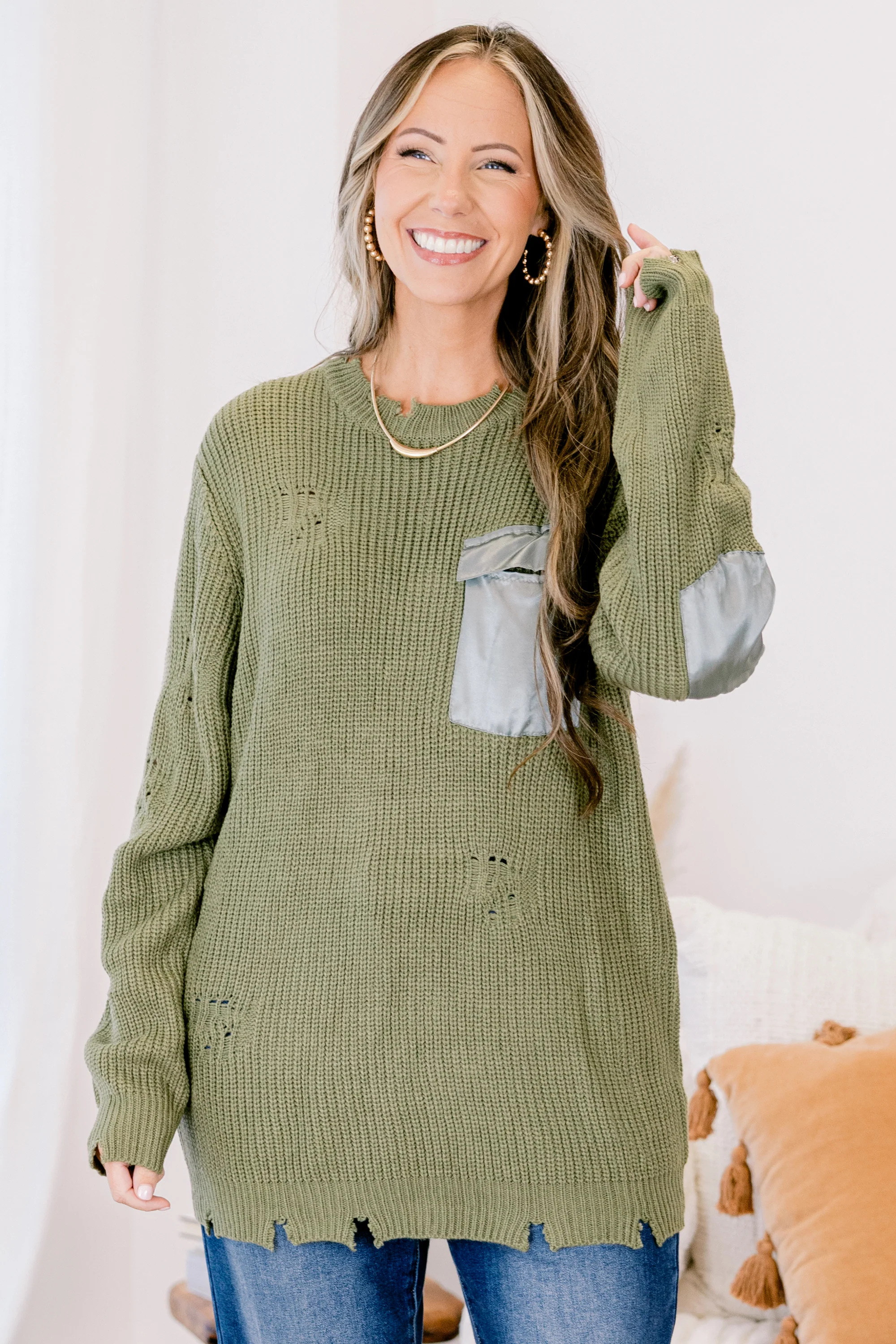 Stoked On Life Sweater, Olive - Weilaico