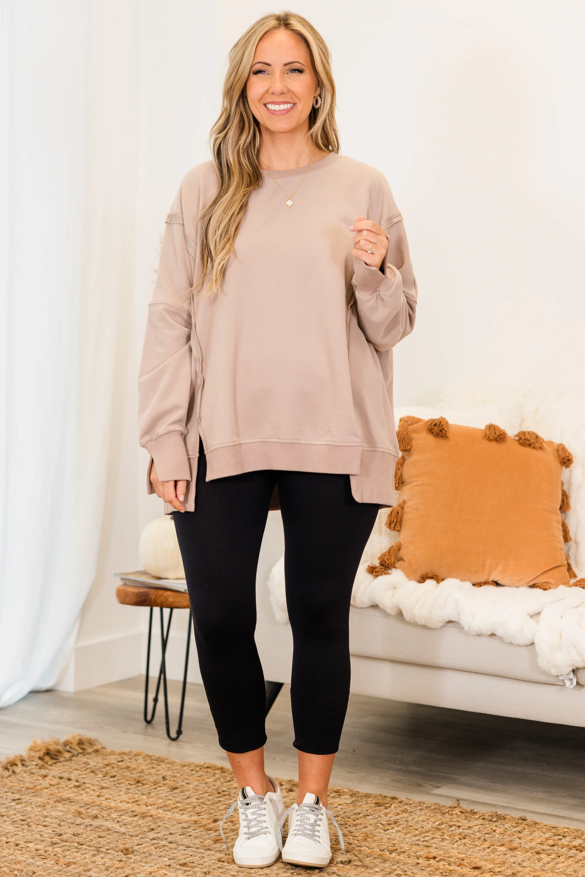 Sunset Glow Pullover, Taupe - Weilaico