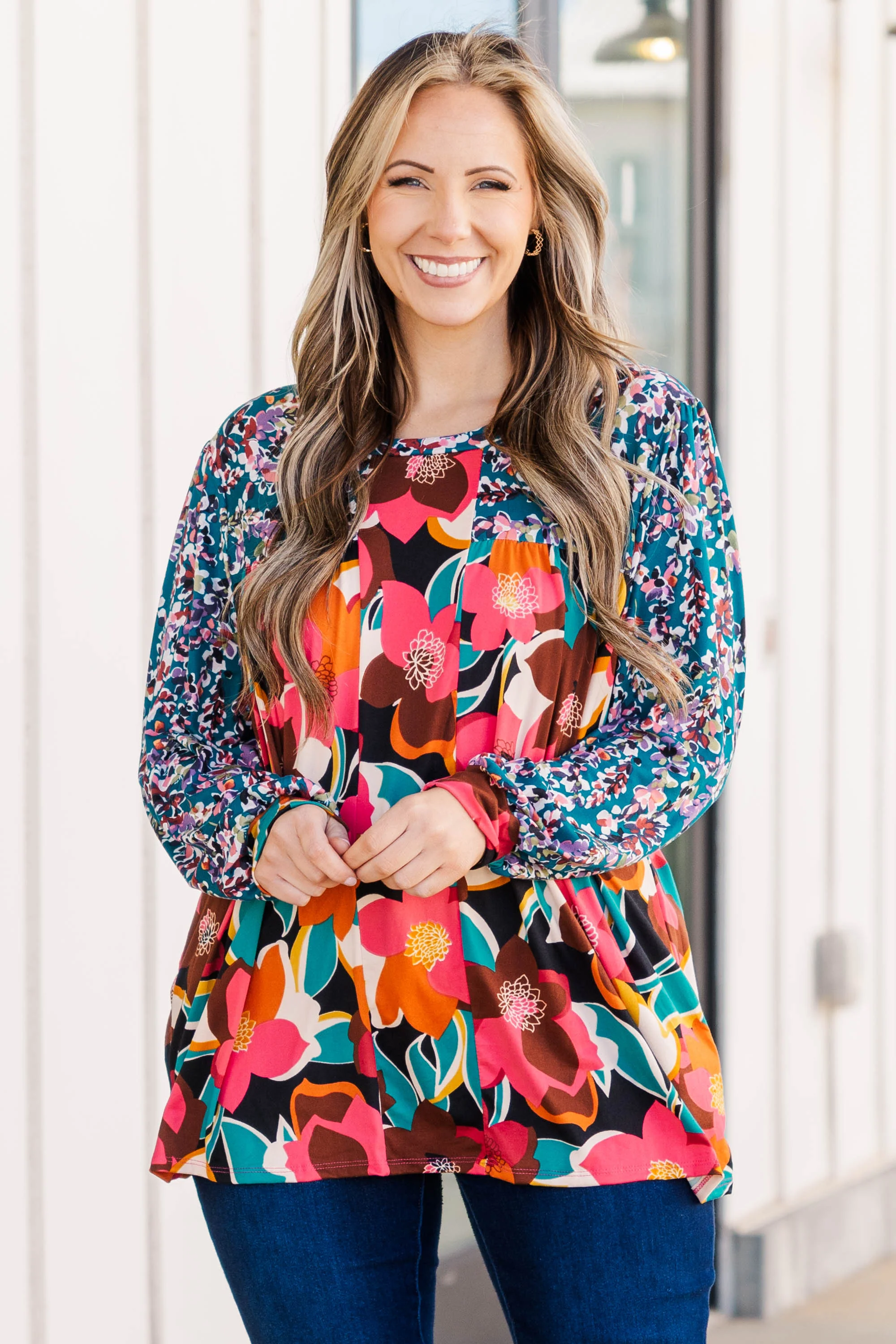 No Fears Top, Teal/Black/Fuchsia - Weilaico