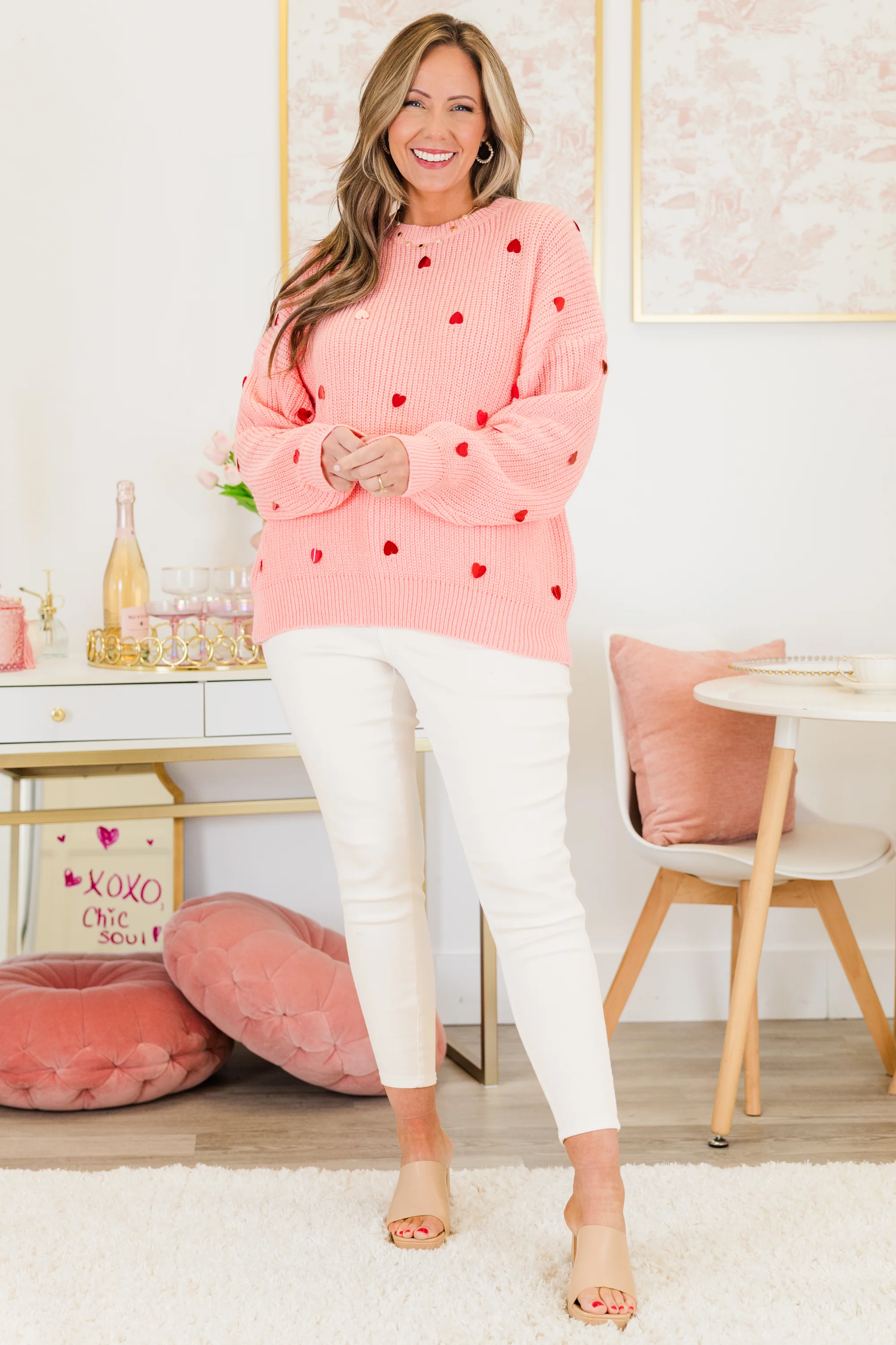 Heartbeat Tempo Sweater, Blush - Weilaico