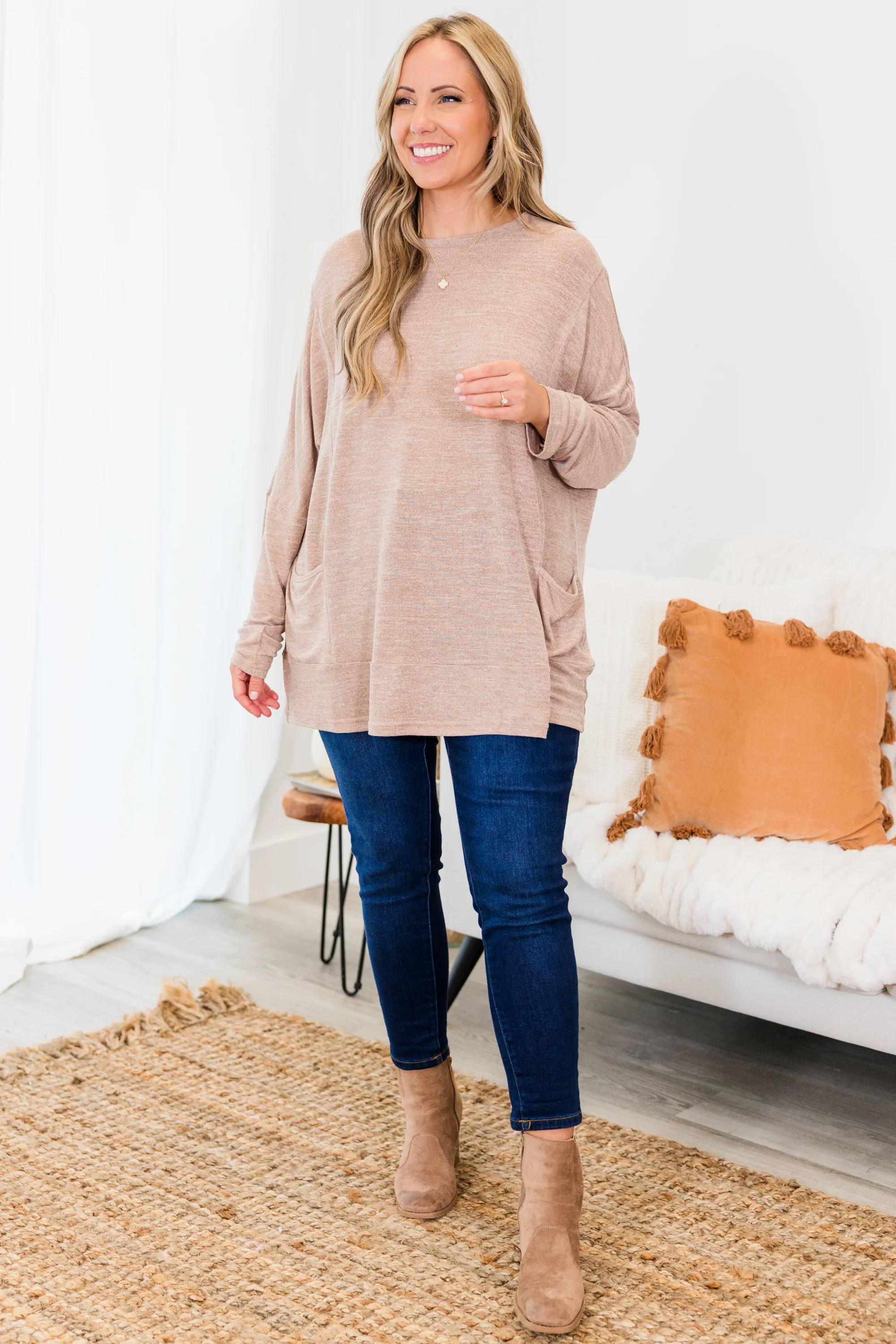 Crisp Autumn Air Tunic, Taupe - Weilaico