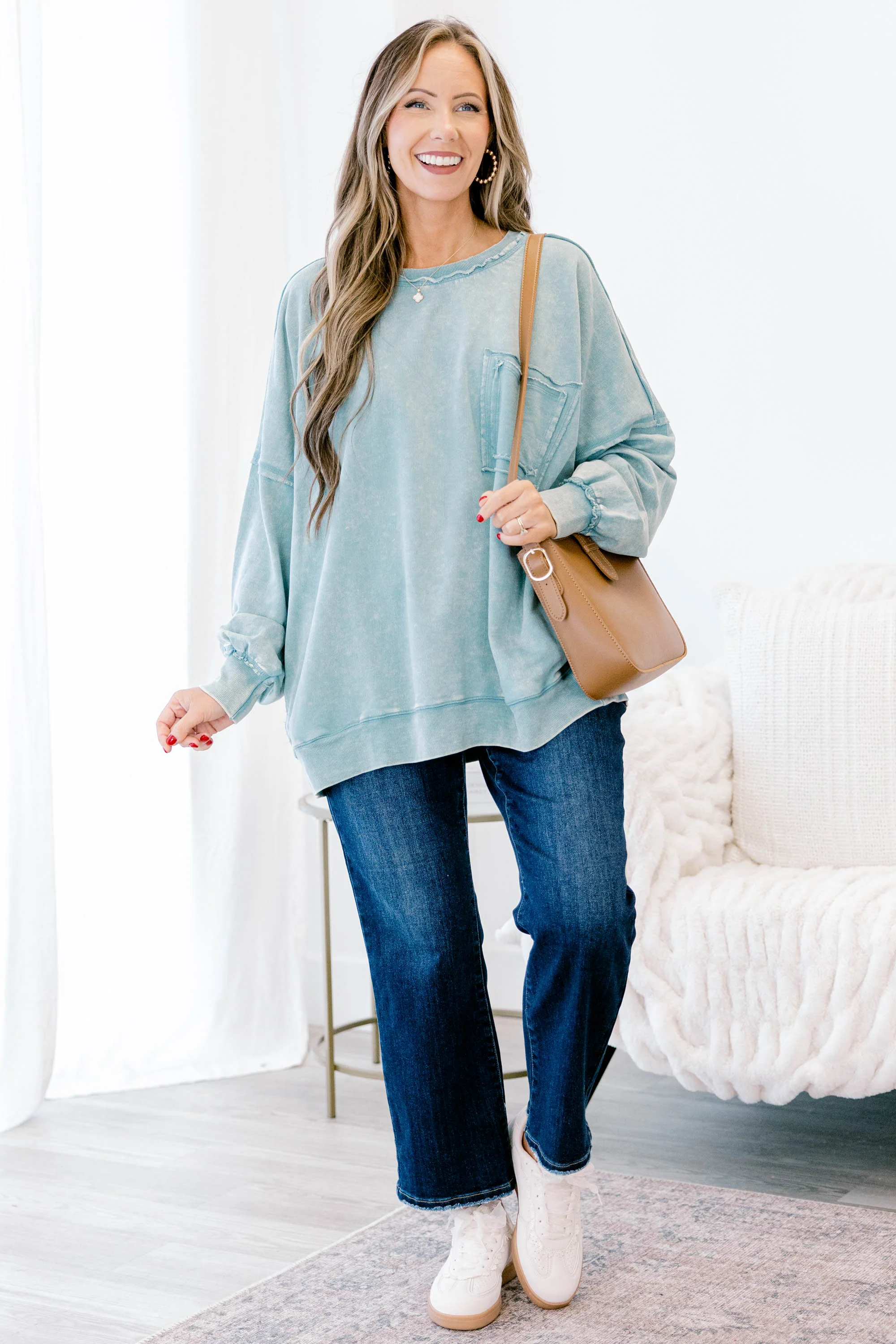 Here With Open Arms Pullover, Ash Blue - Weilaico