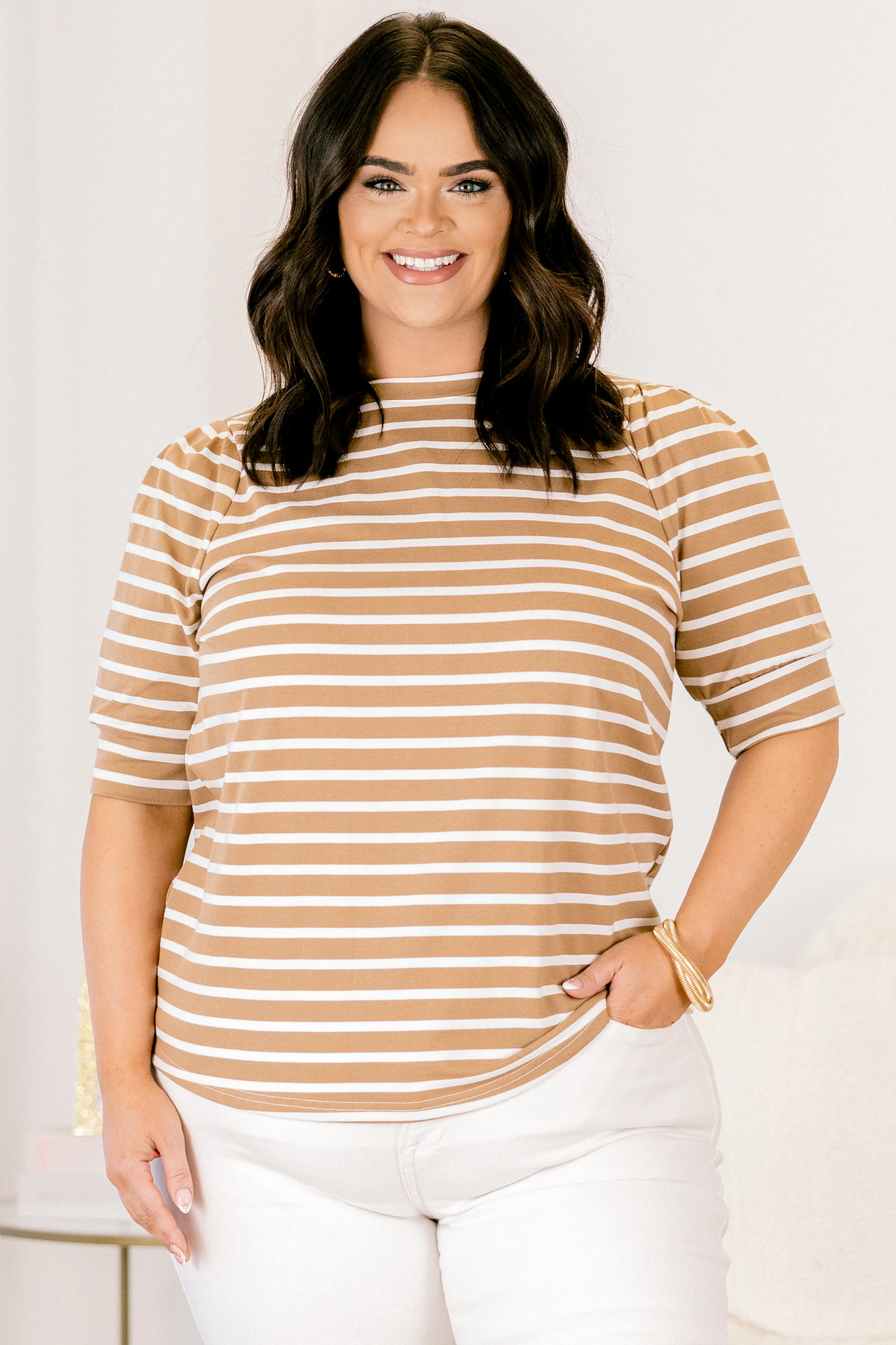 Signature Stripes Top, Mocha - Weilaico