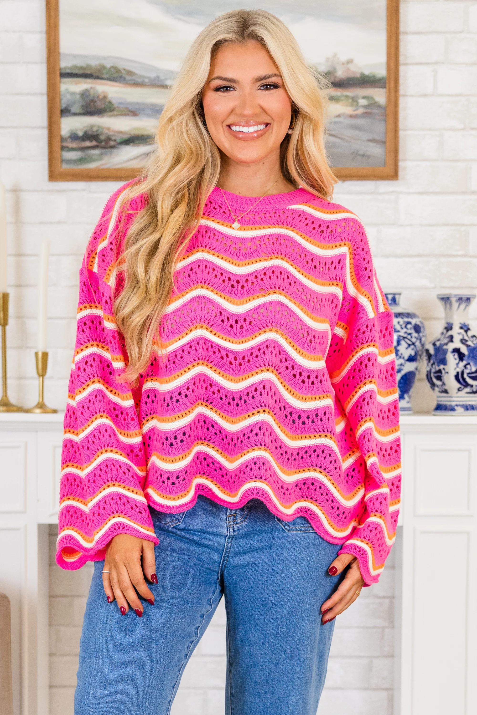 Wavy Comfort Sweater, Pink - Weilaico
