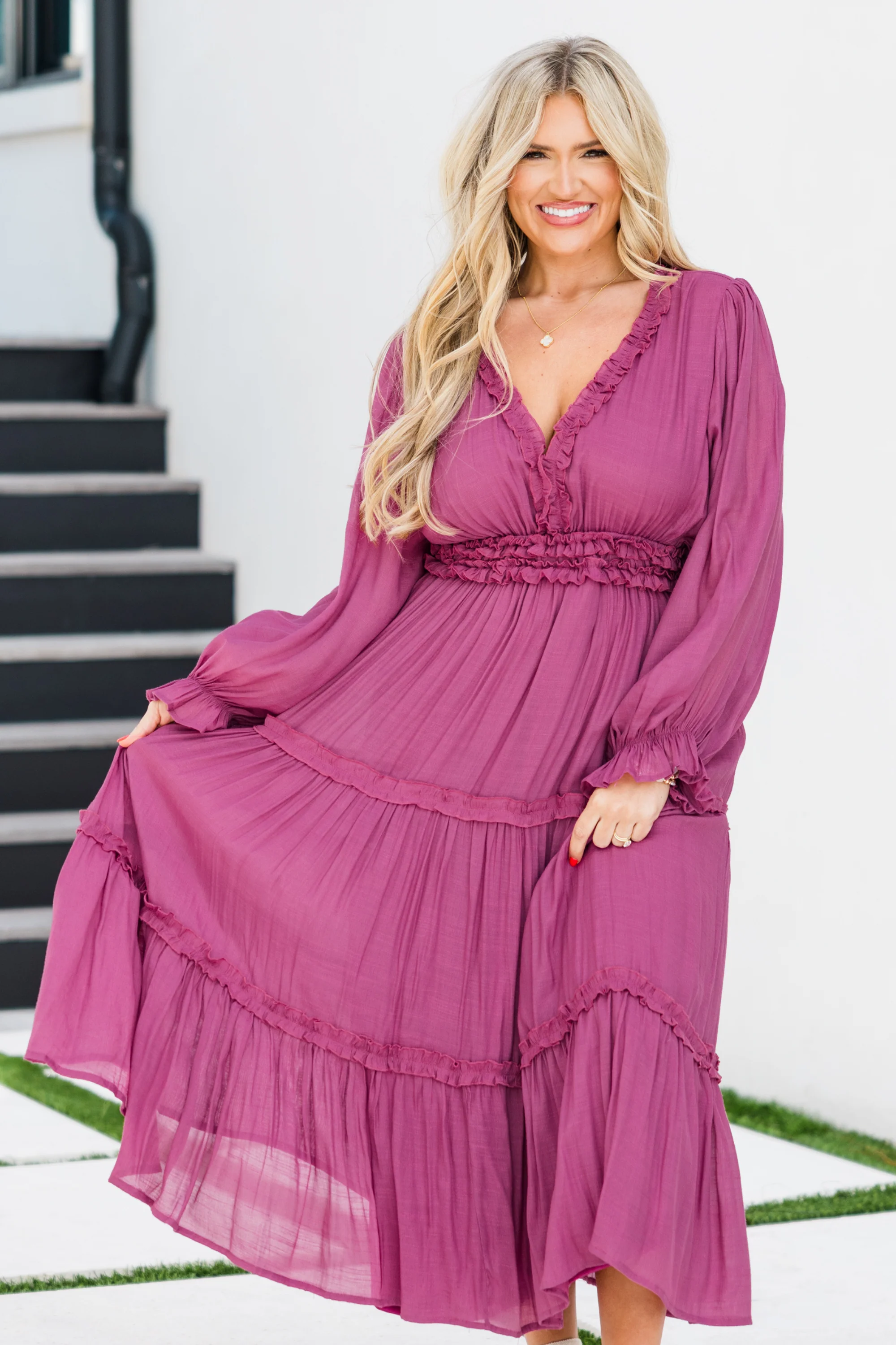 Vivid Palms Dress, Plum - Weilaico