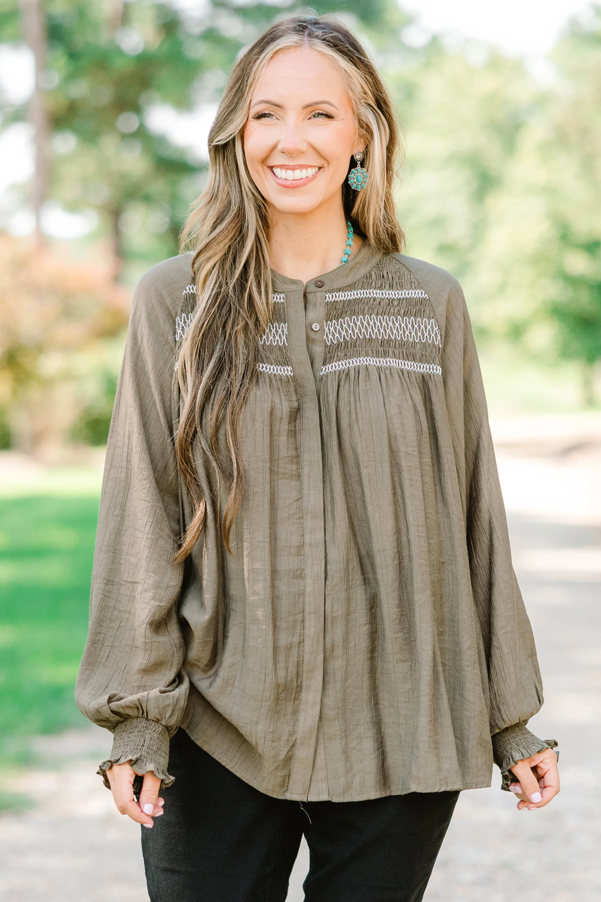 Jumping Ahead Top, Olive - Weilaico