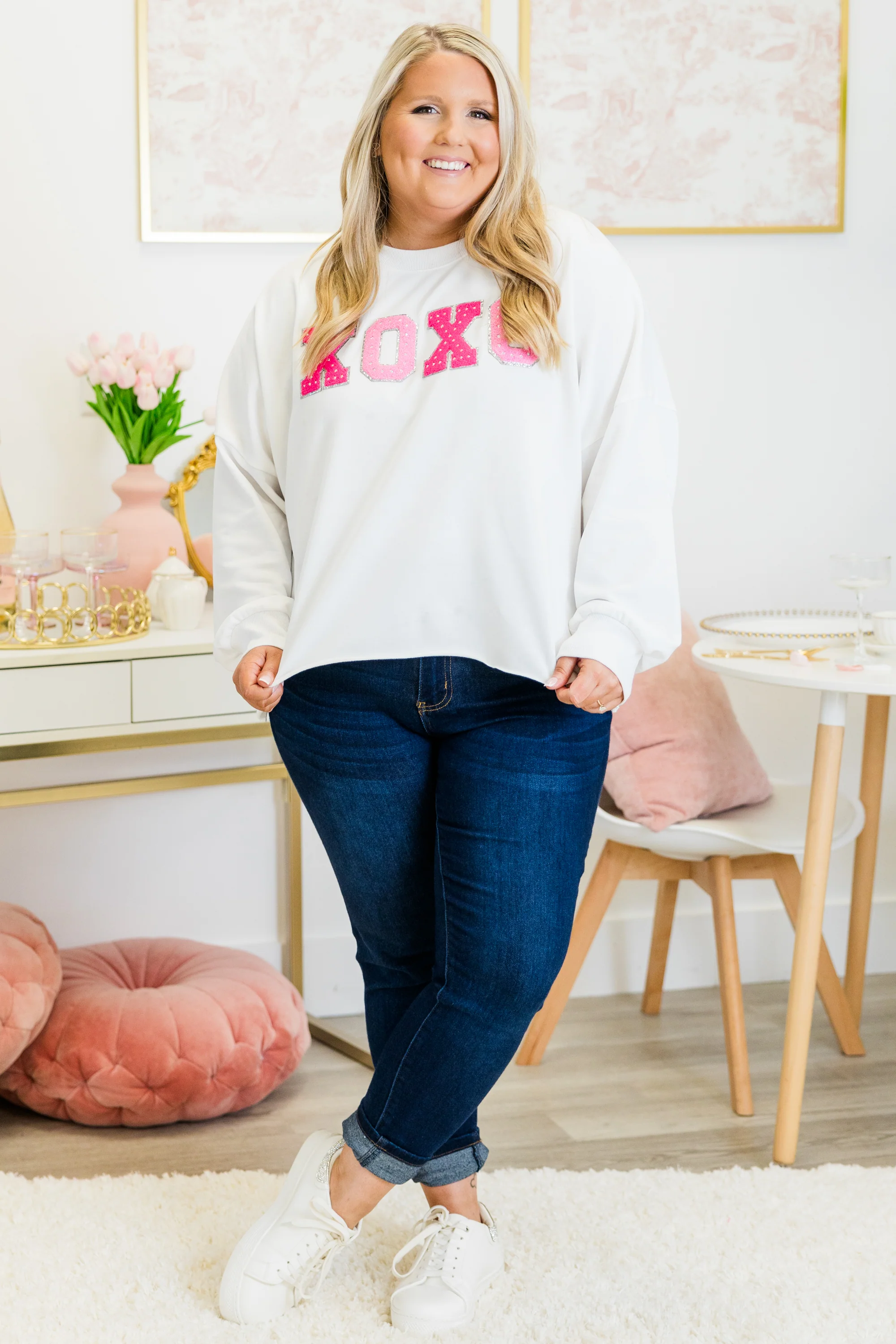 Sending You Hugs And Kisses Pullover, White - Weilaico