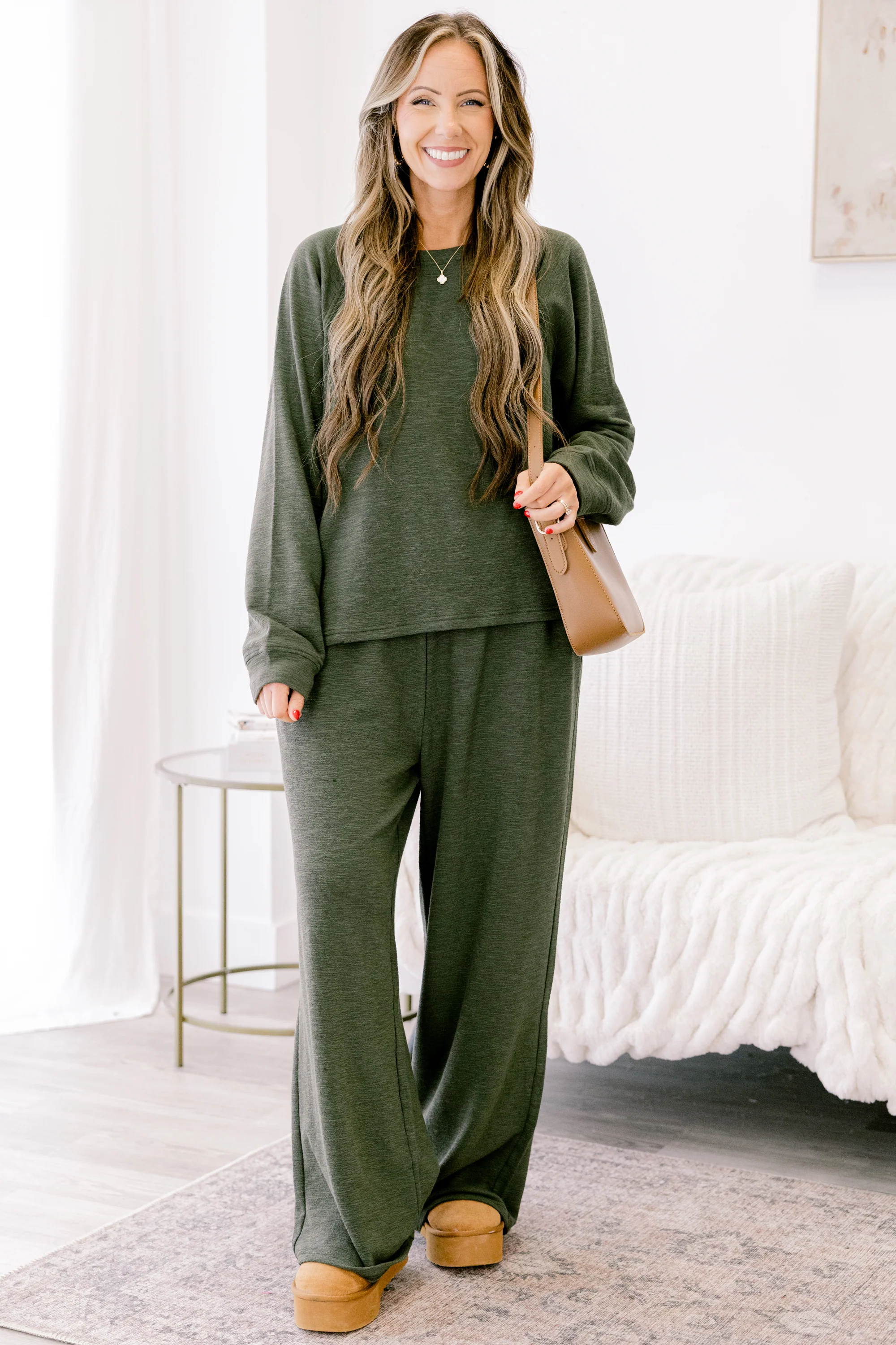 Lazy Saturday Nights Set, Dark Olive - Weilaico