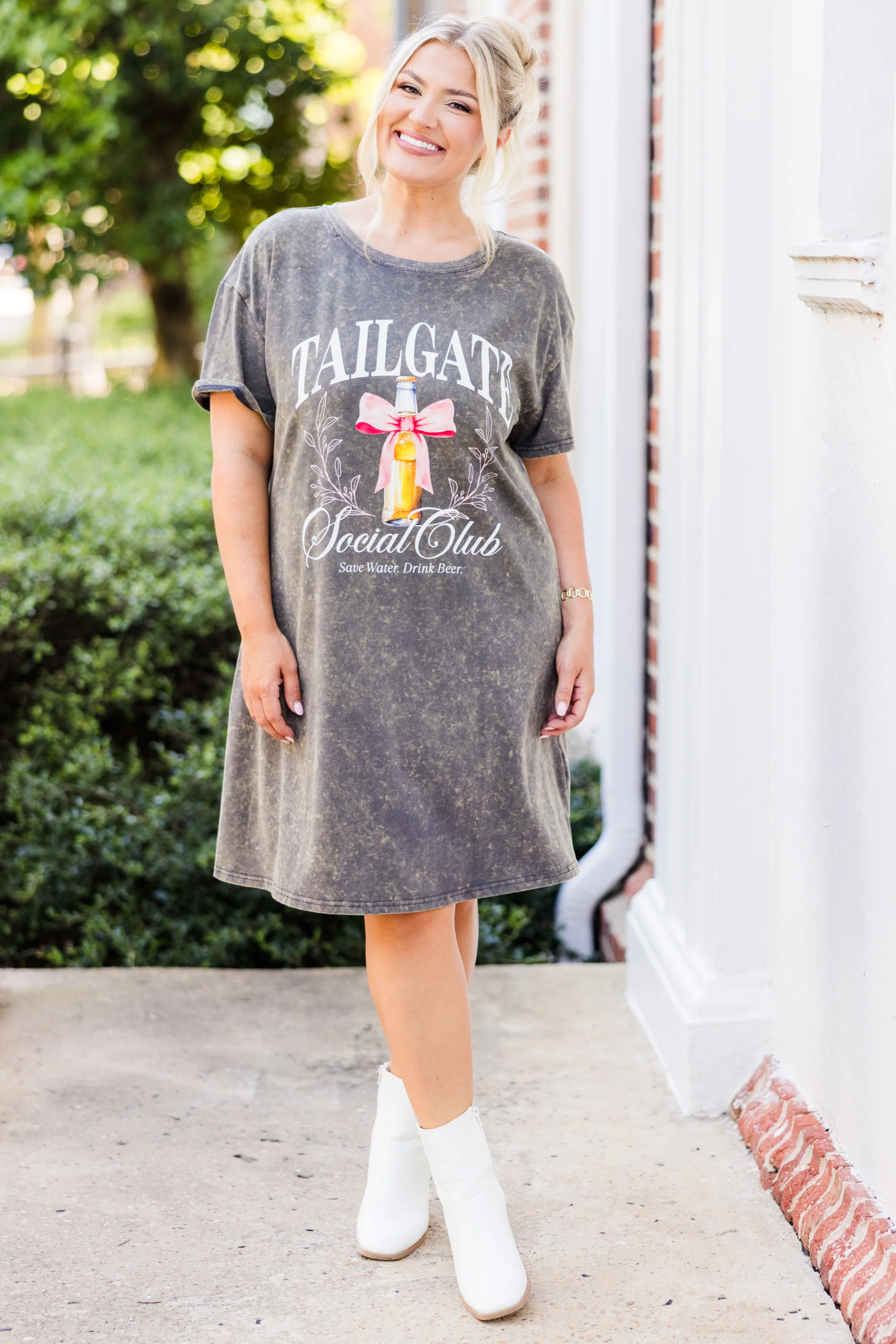 Tailgate Social Club T-Shirt Dress, Charcoal - Weilaico