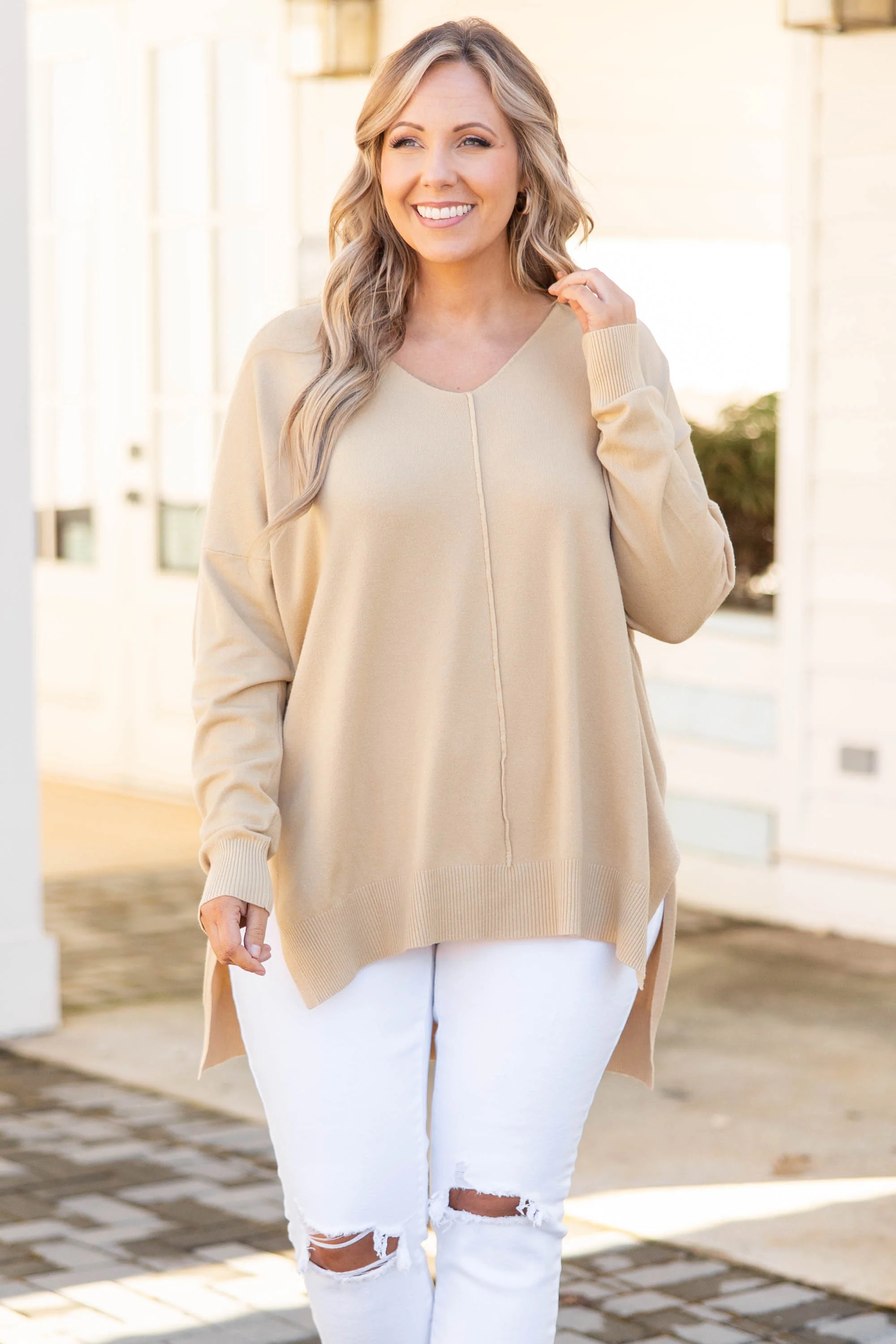 Miss Who I Was Sweater, Taupe - Weilaico