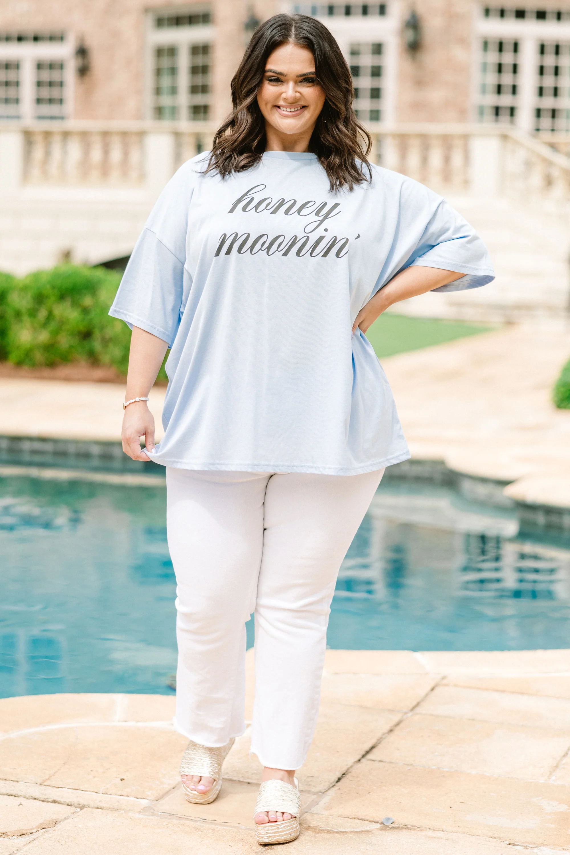 Honey Moonin' Boyfriend Tee, Ash Blue - Weilaico