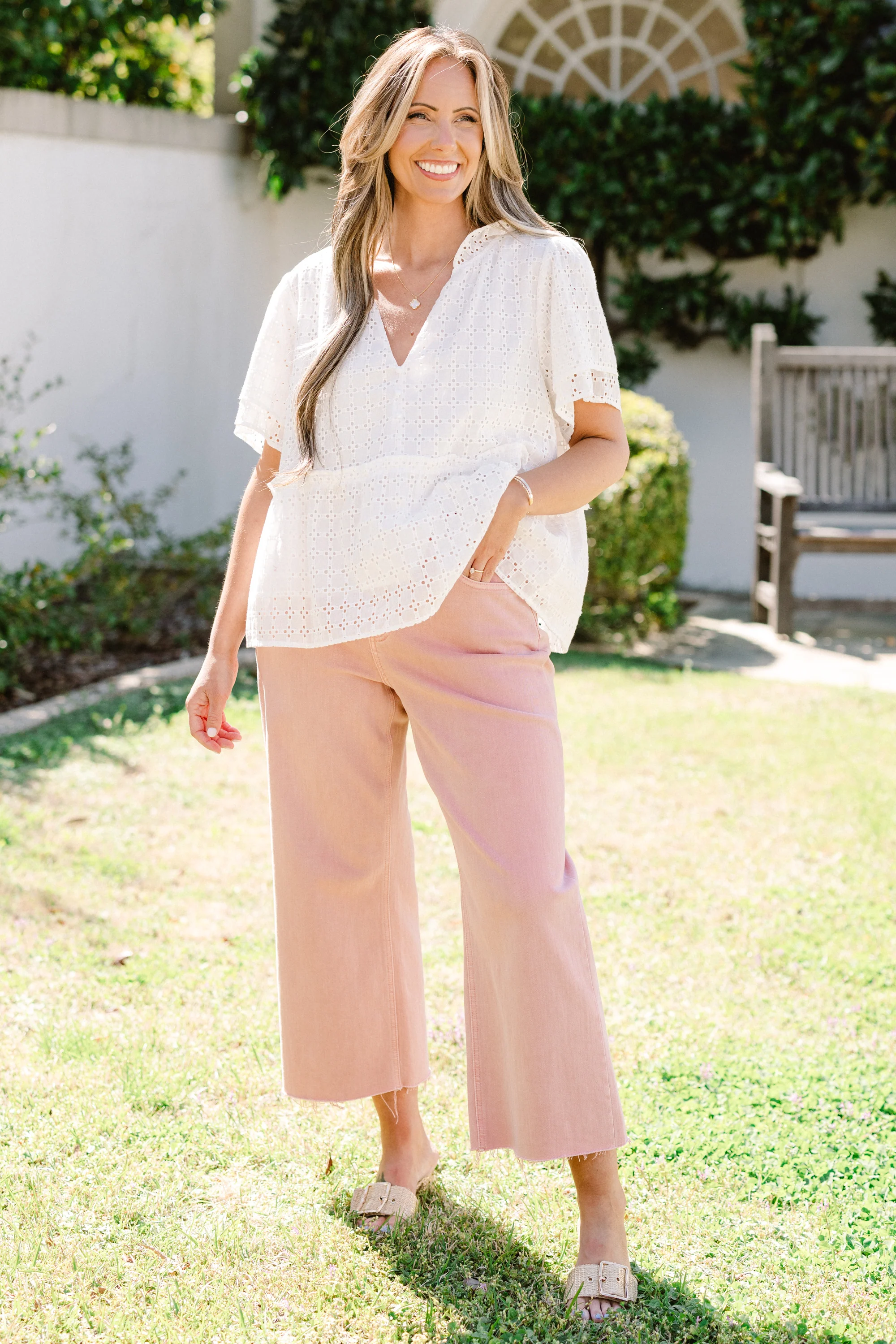 Coastal Love Top, White Eyelet - Weilaico