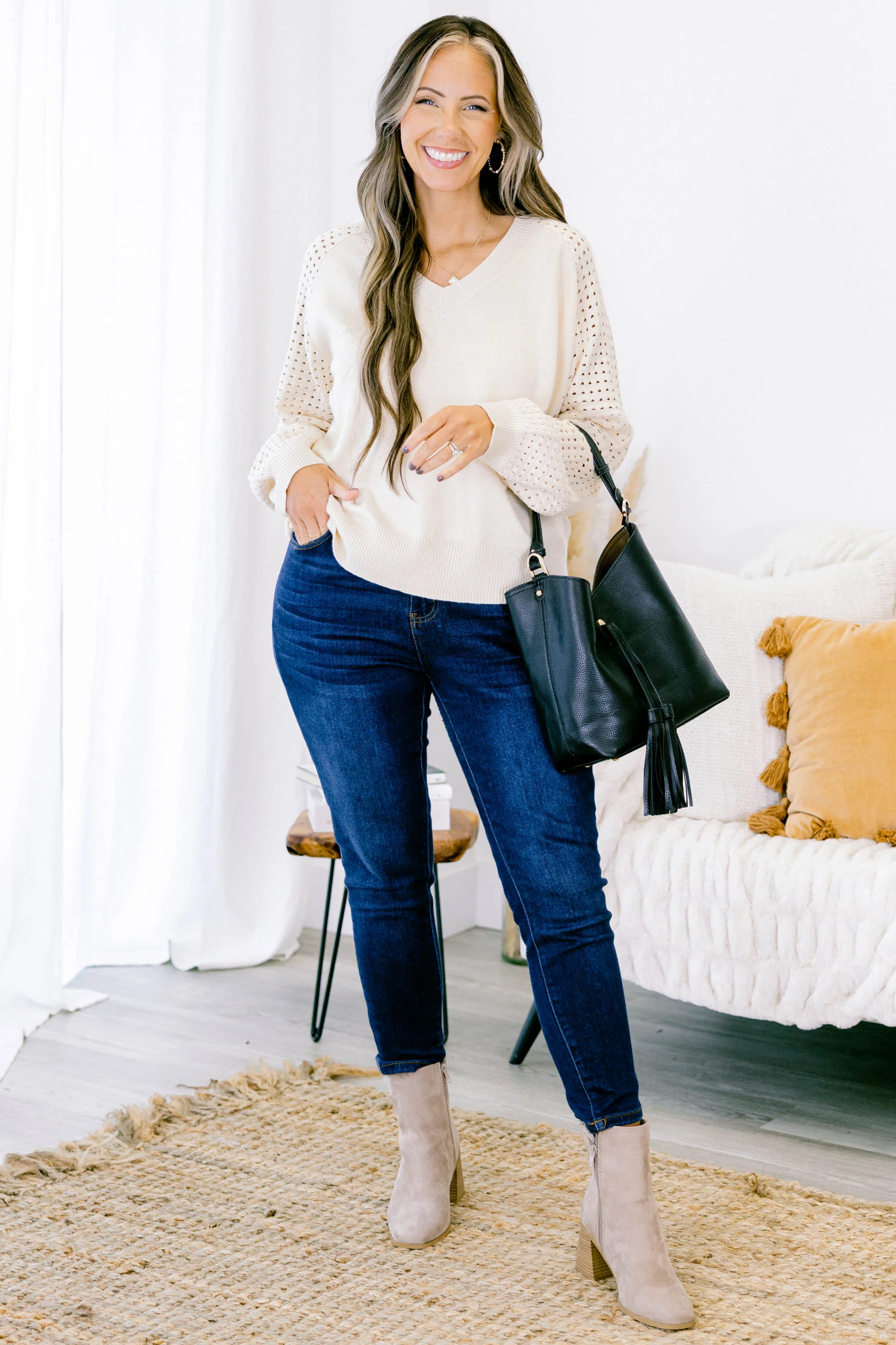 Lighten My Mood Sweater, Cream - Weilaico