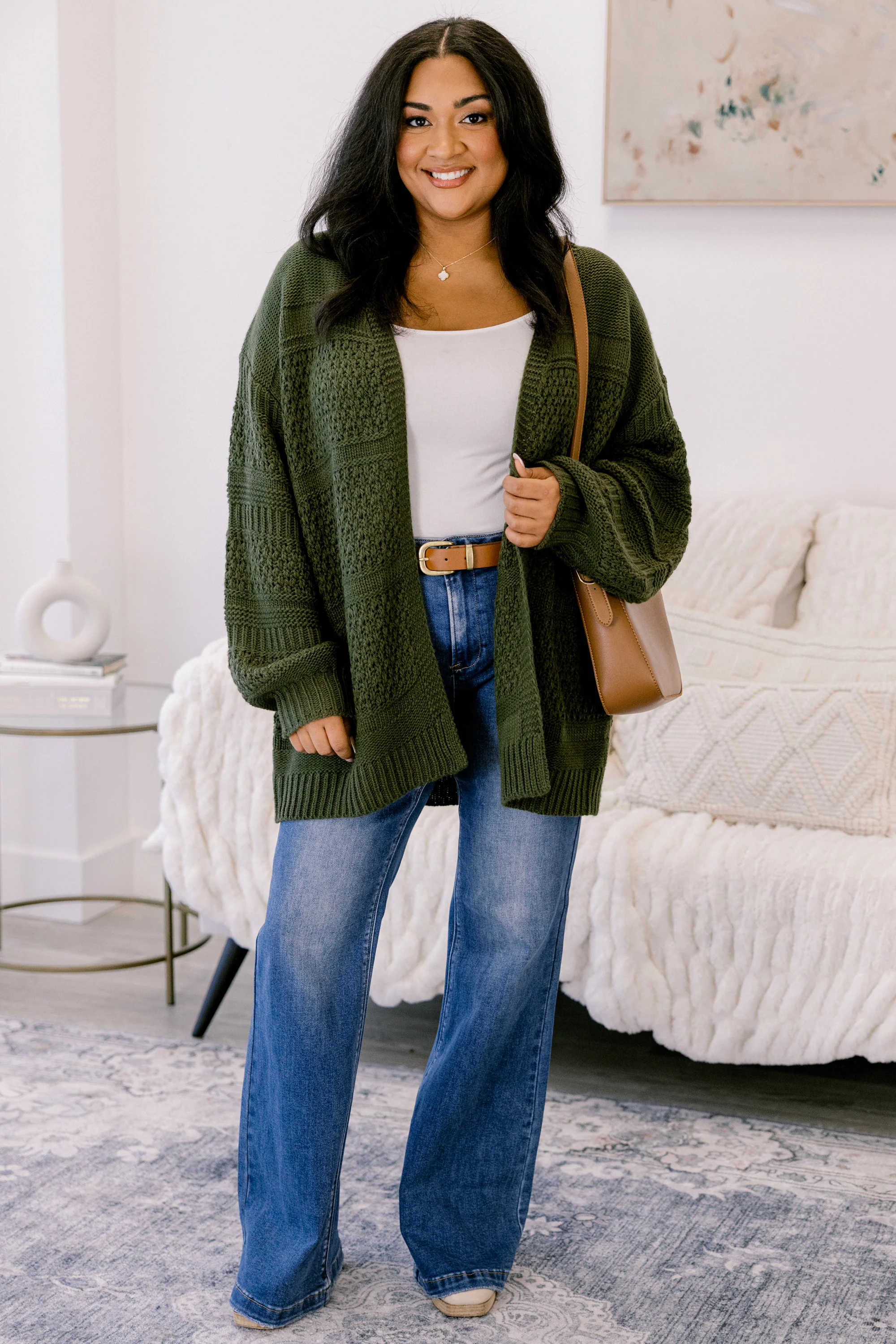 Keepin' Cozy Cardigan, Green - Weilaico