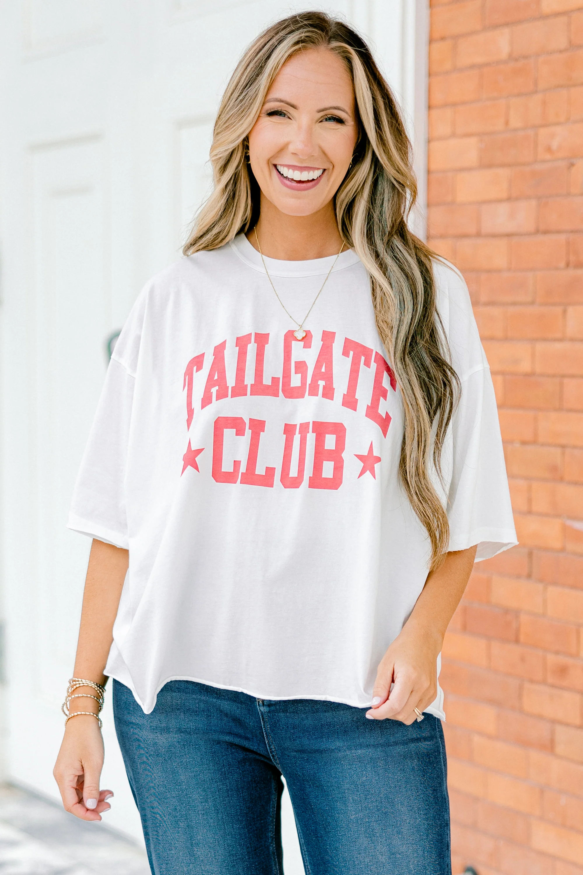 Ready For The Tailgate Vintage Wash Tee, White - Weilaico