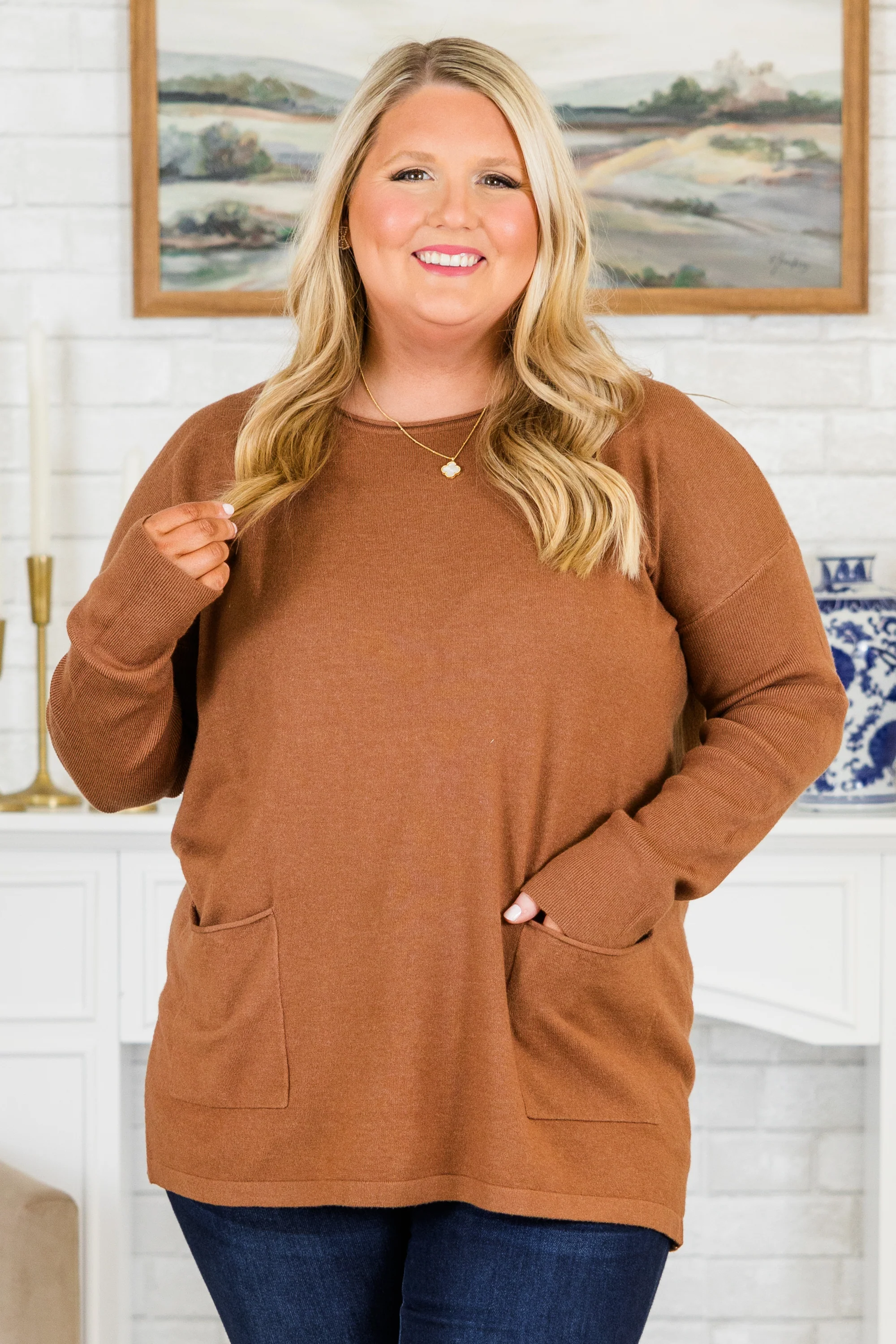 Fall into Fashion Sweater, Heather Deep Camel - Weilaico