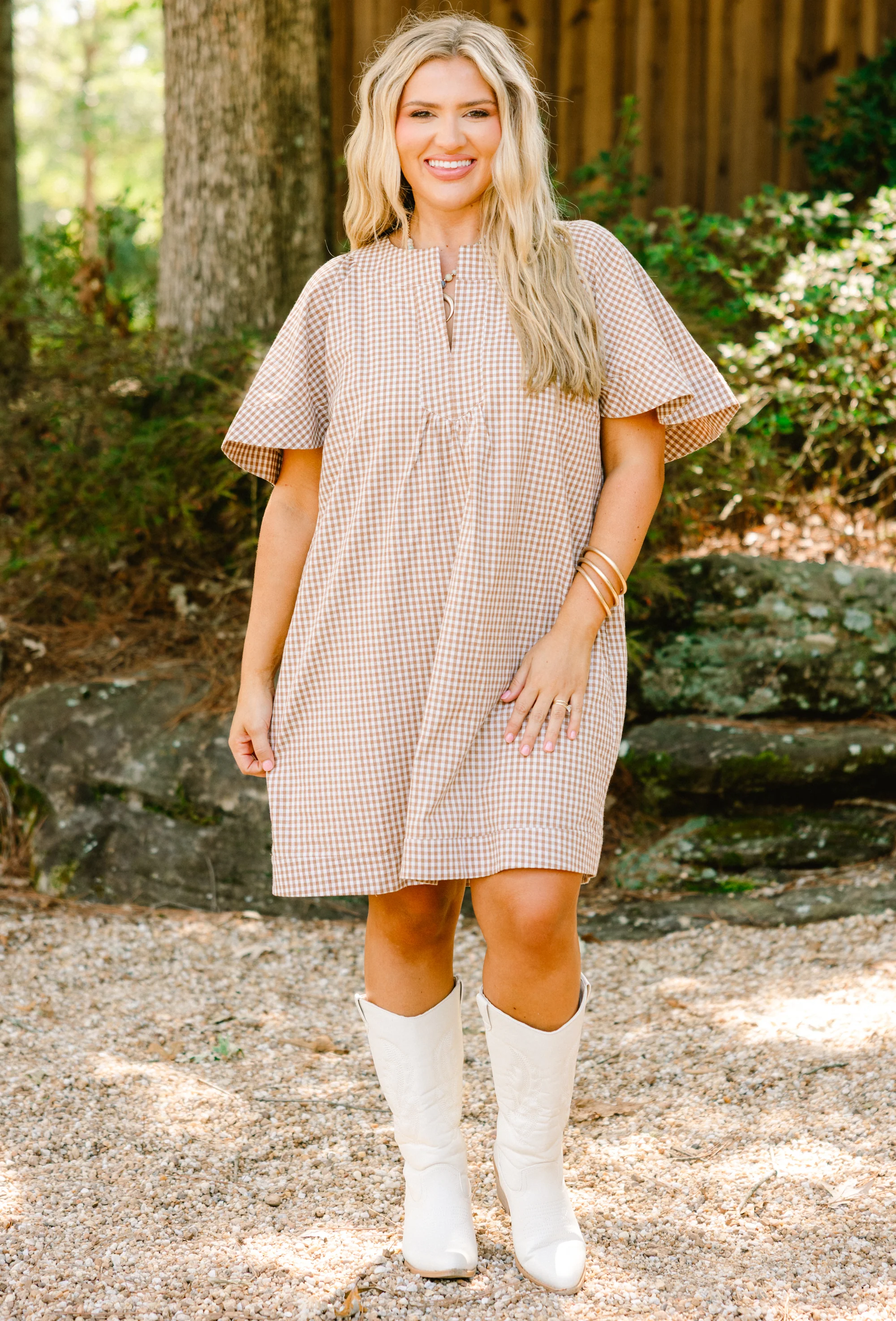 Going The Right Way Dress, Brown Gingham - Weilaico