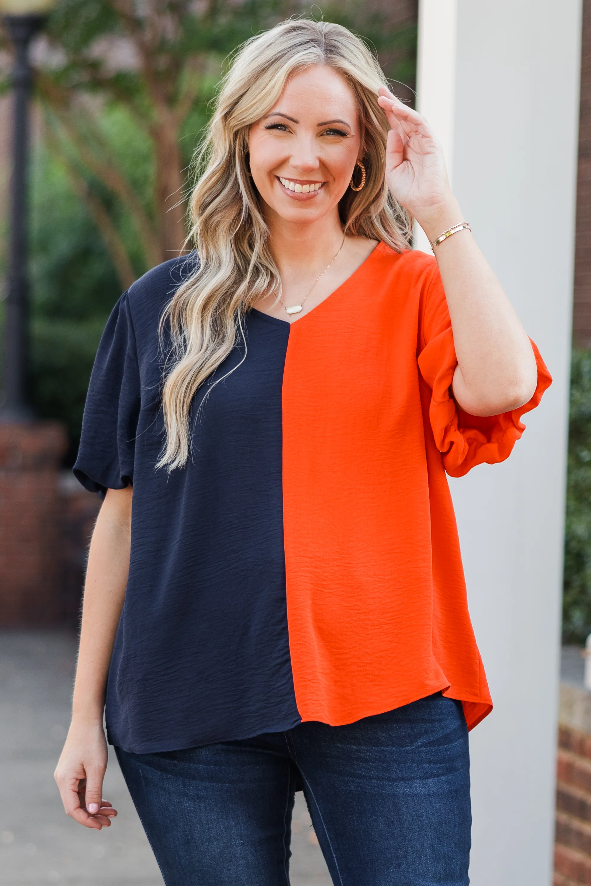 Sideline Sweetheart Top, Navy-Orange - Weilaico