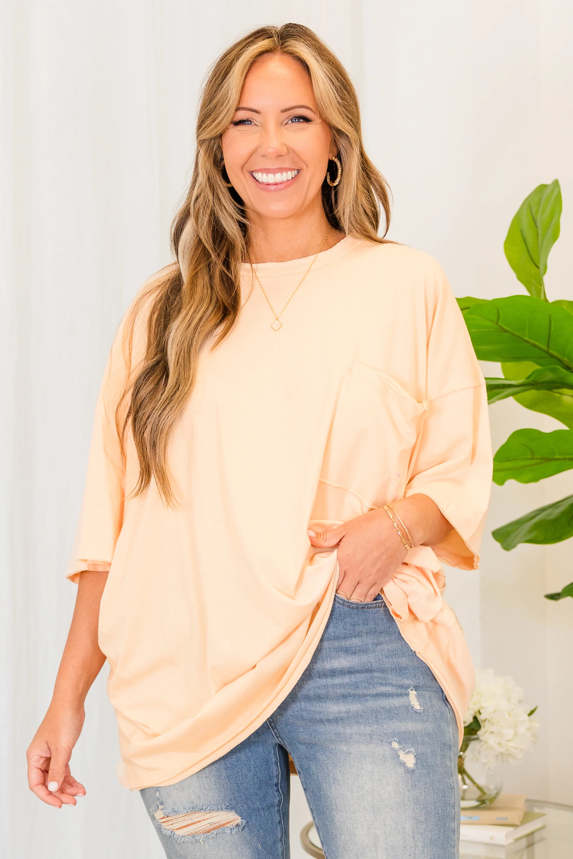 It Comes Naturally Top, Cream Peach - Weilaico