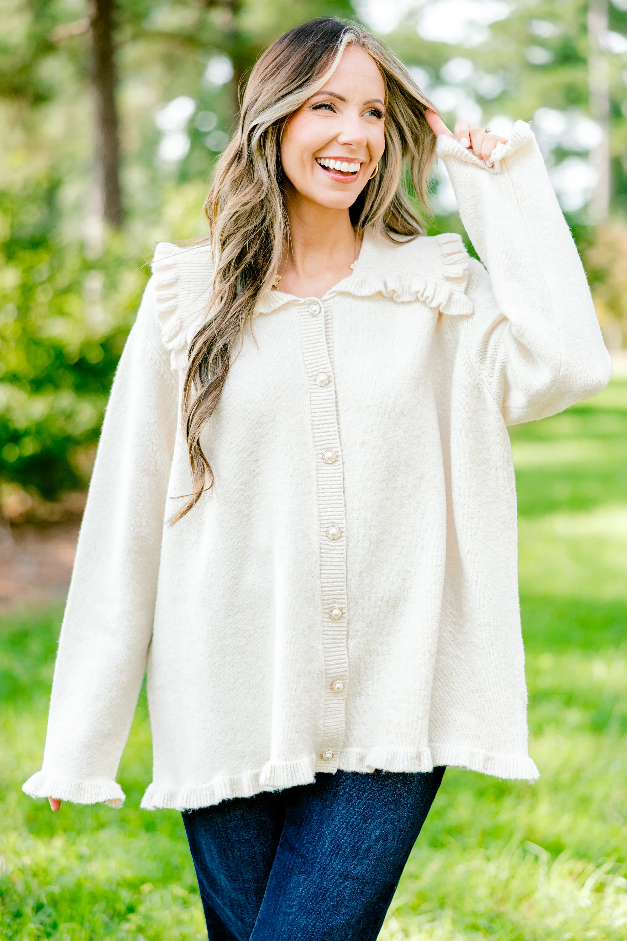 Perfectly Peaceful Cardigan, Oatmeal - Weilaico