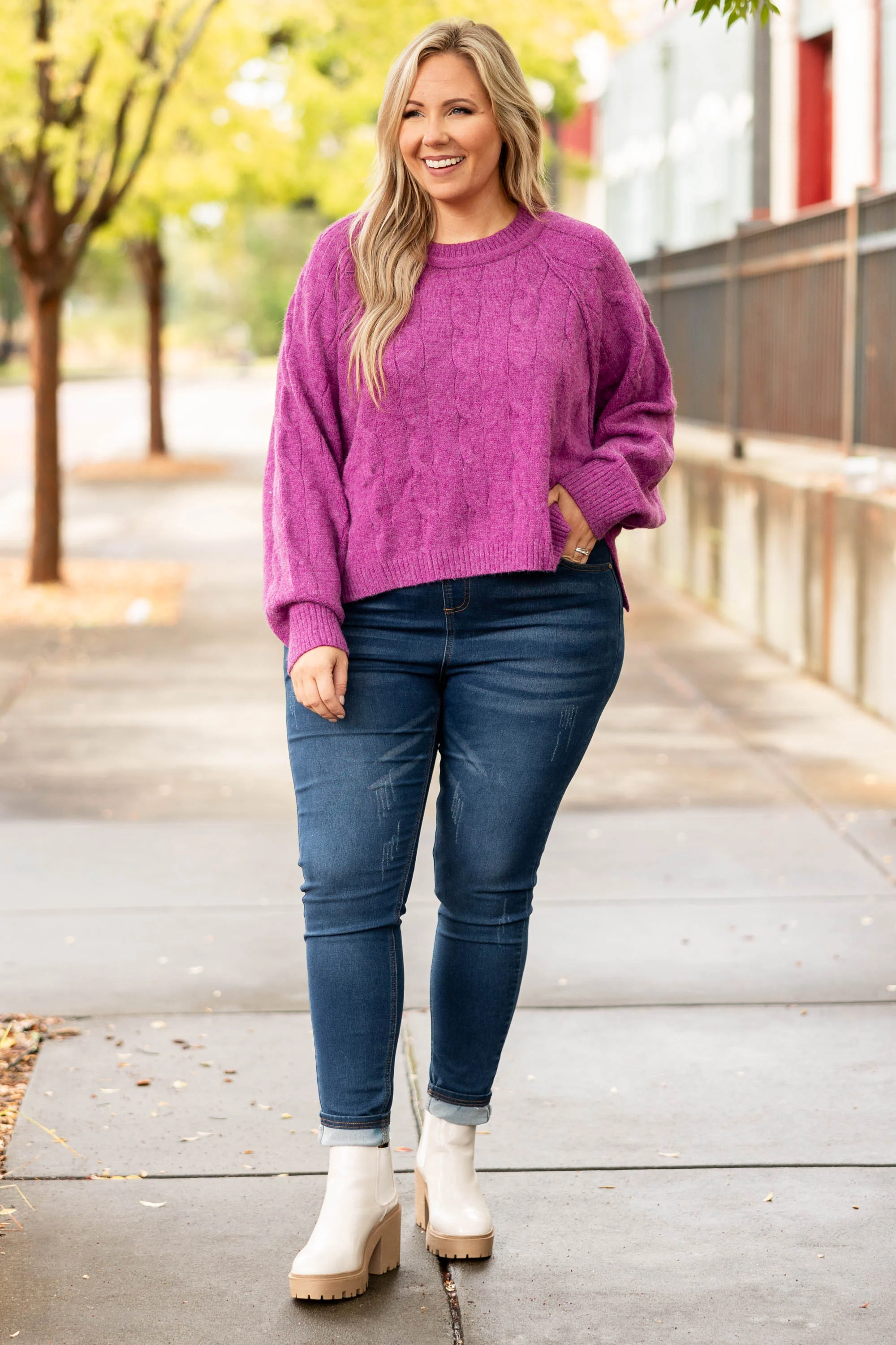 A Loving Heart Sweater, Magenta - Weilaico