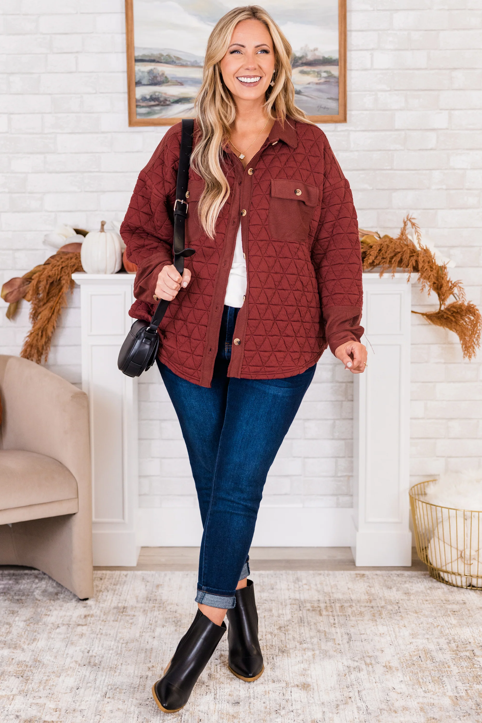 Apple Cider Shacket, Brick - Weilaico