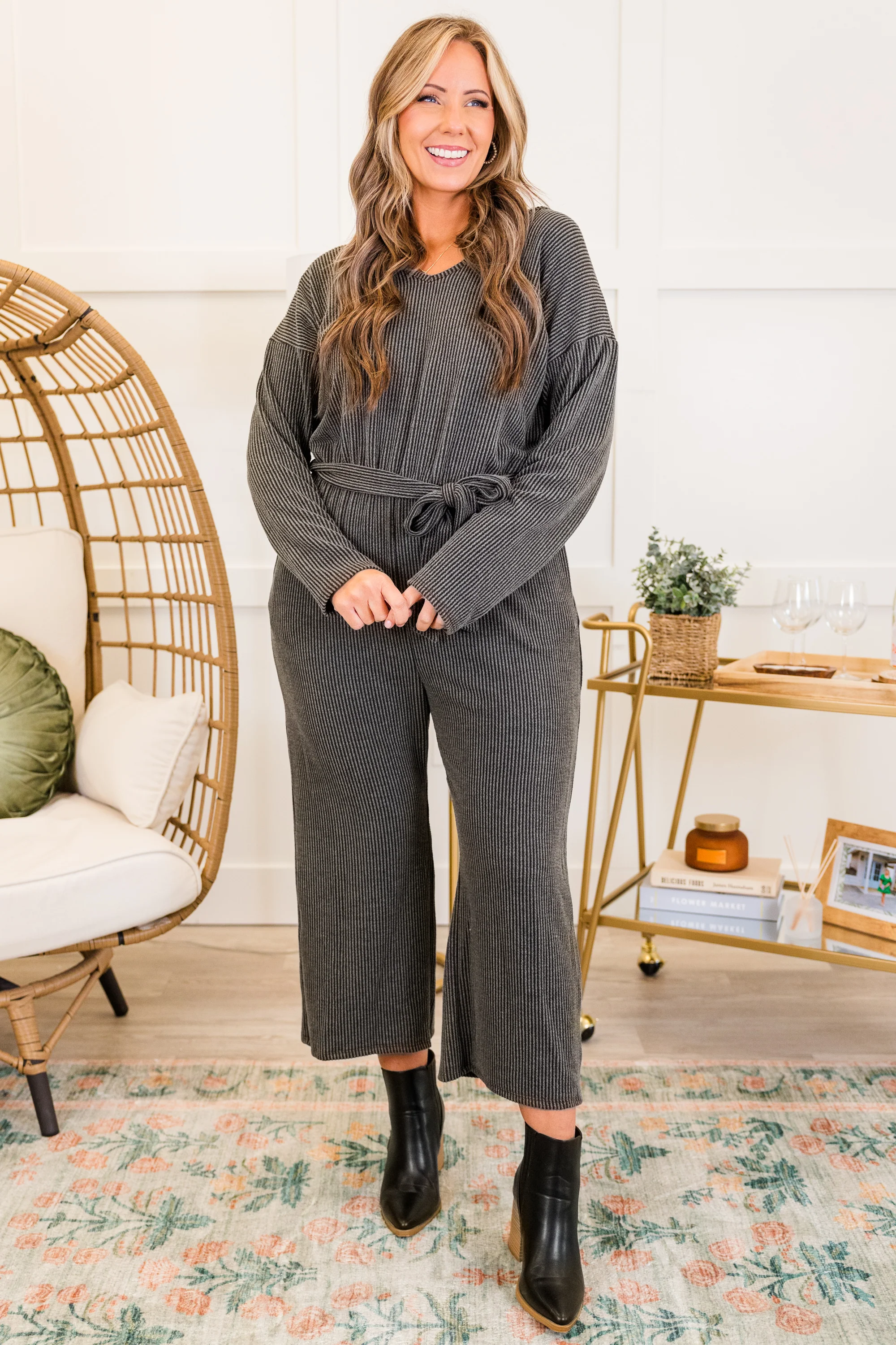 Firepits and Cozy Knits Jumpsuit, Charcoal - Weilaico
