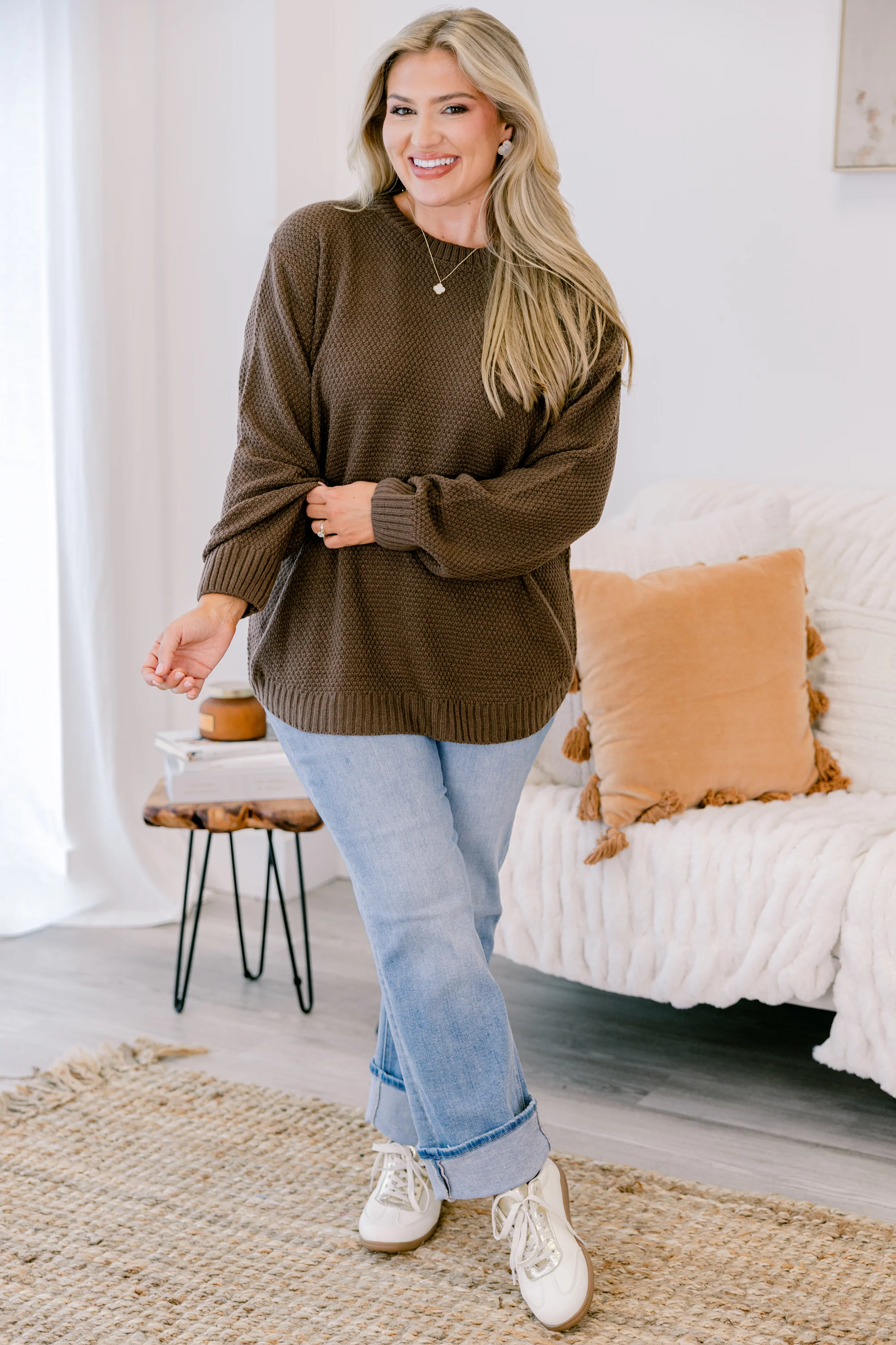 Fully Committed Sweater, Brown - Weilaico
