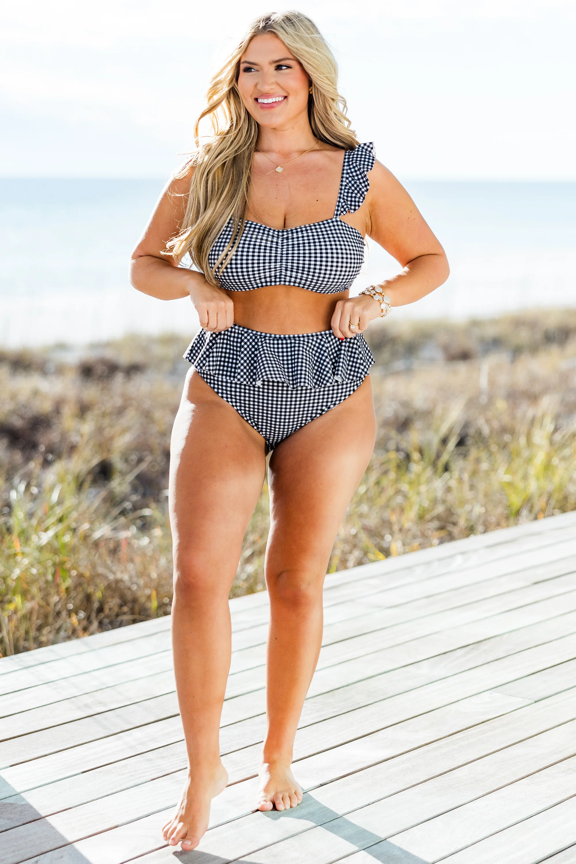 Sugar Sands Swim Bottom, Black/White Gingham - Weilaico