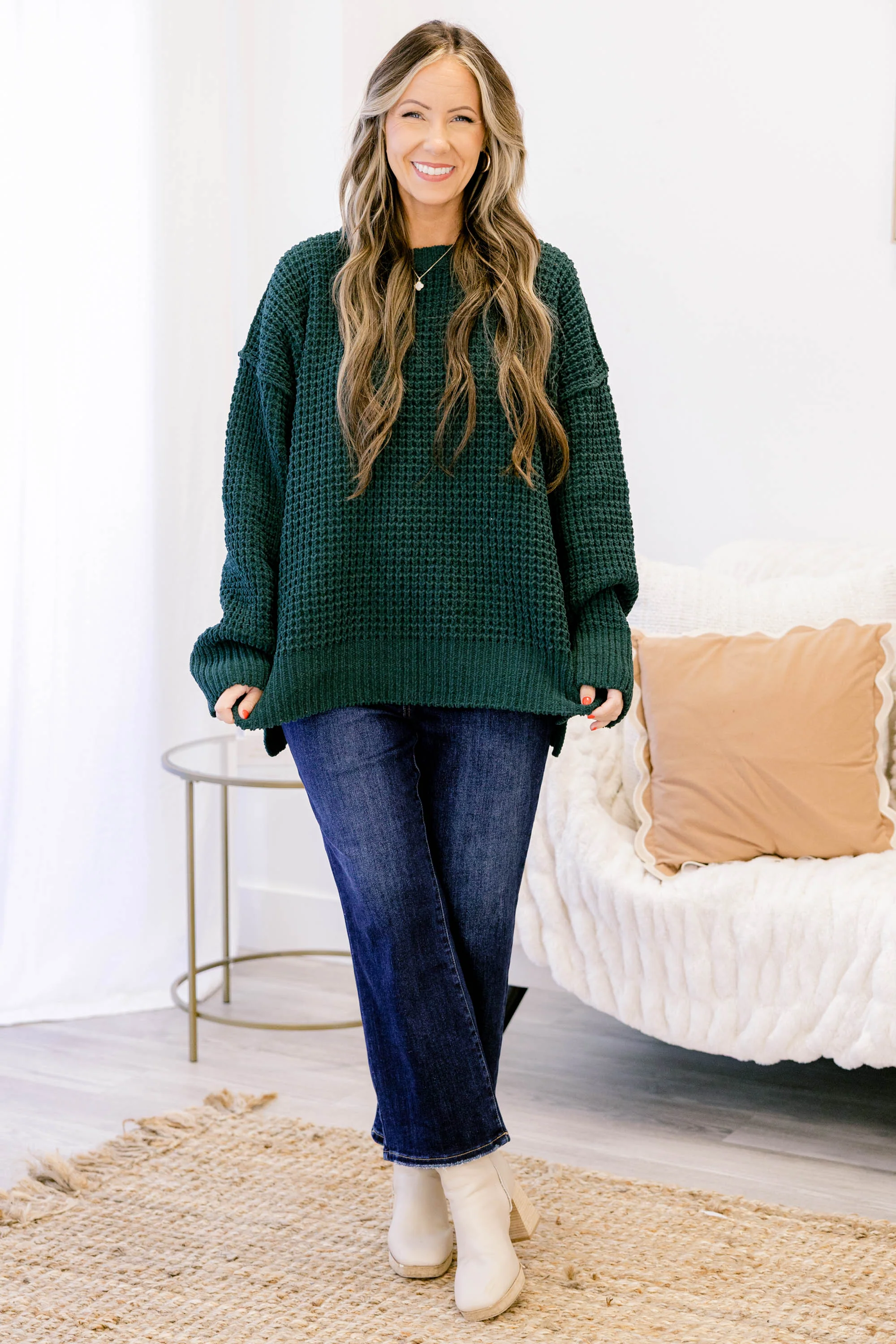 Falling Petals Sweater, Green - Weilaico