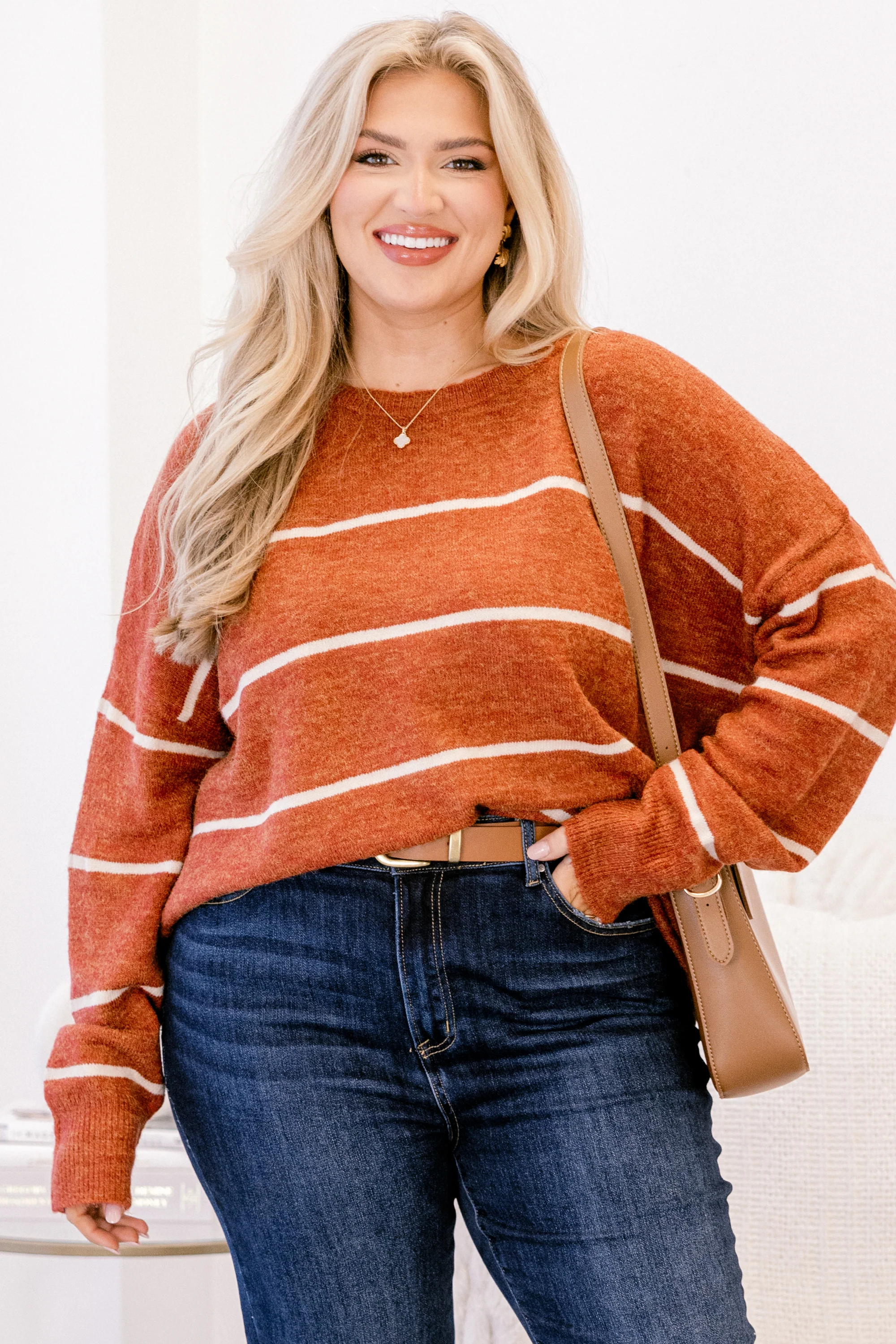 Slumber Party Sweater, Rust-Cream - Weilaico