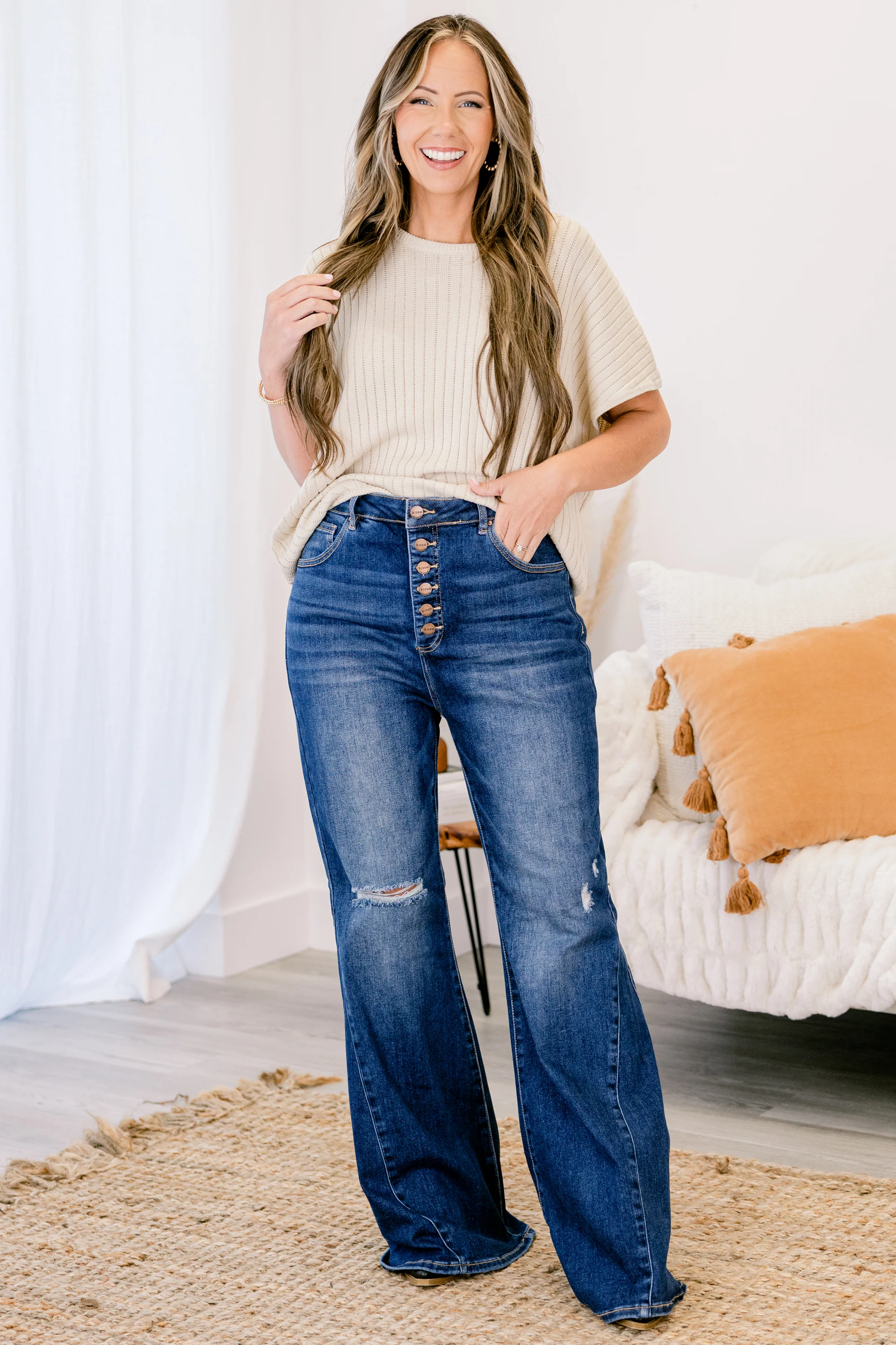 You Make Me Complete Flare Jeans, Dark Wash - Weilaico