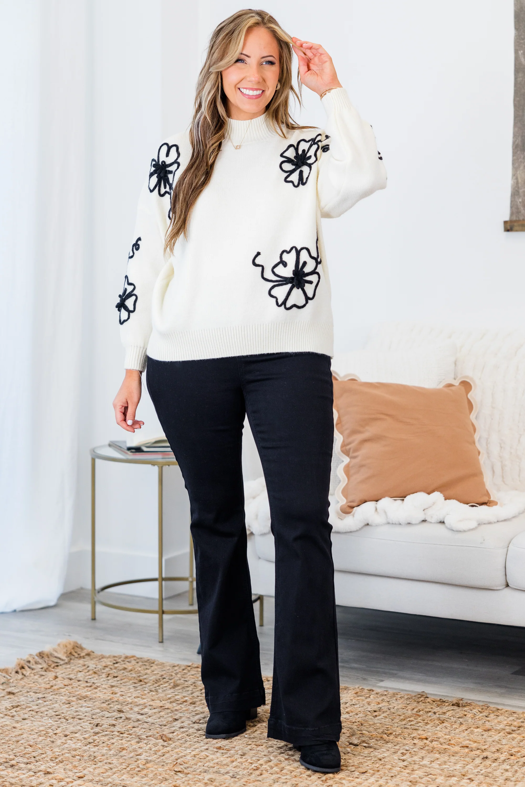 Flowering After Frost Sweater, Cream - Weilaico