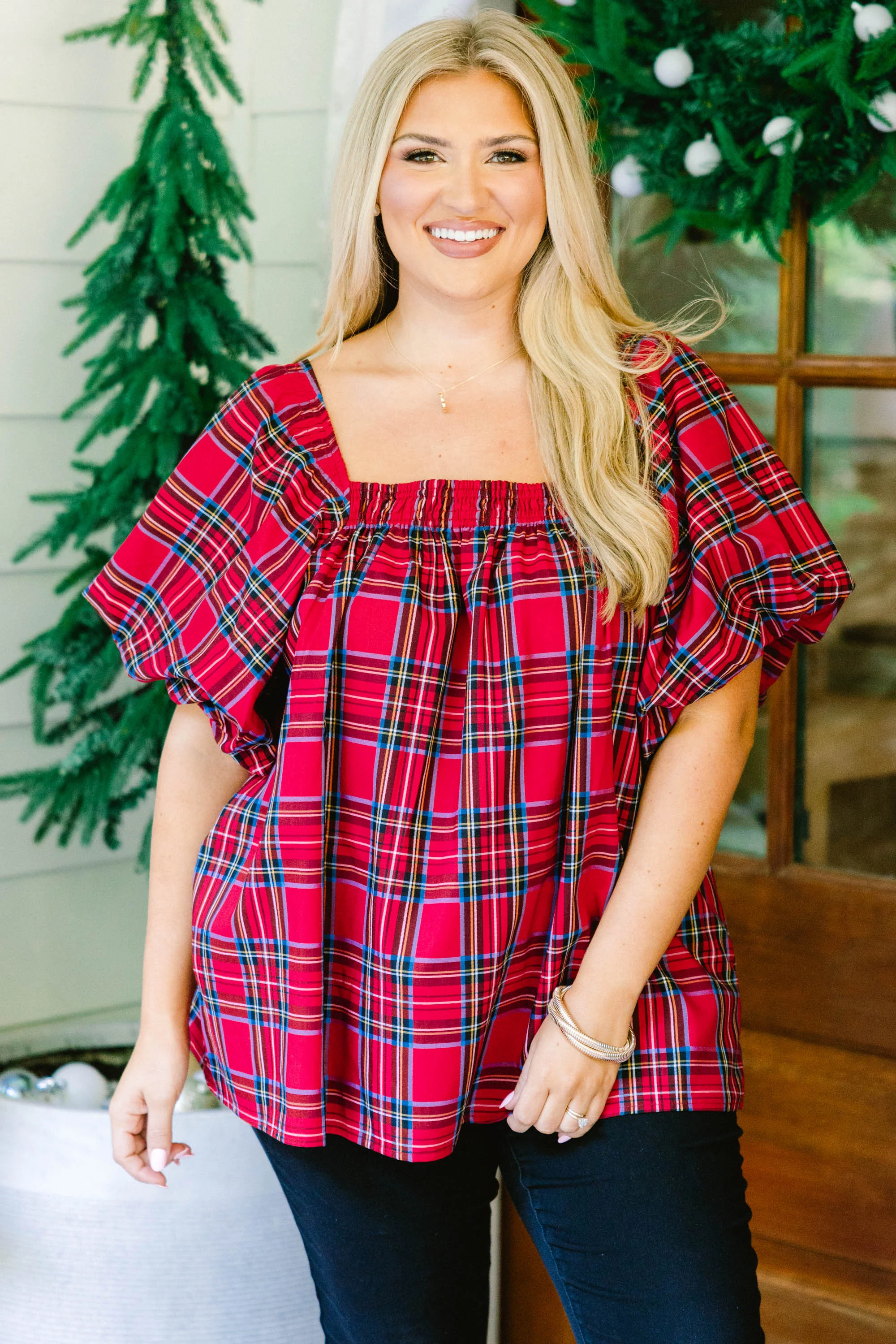 Cozy Love Top, Red Plaid - Weilaico